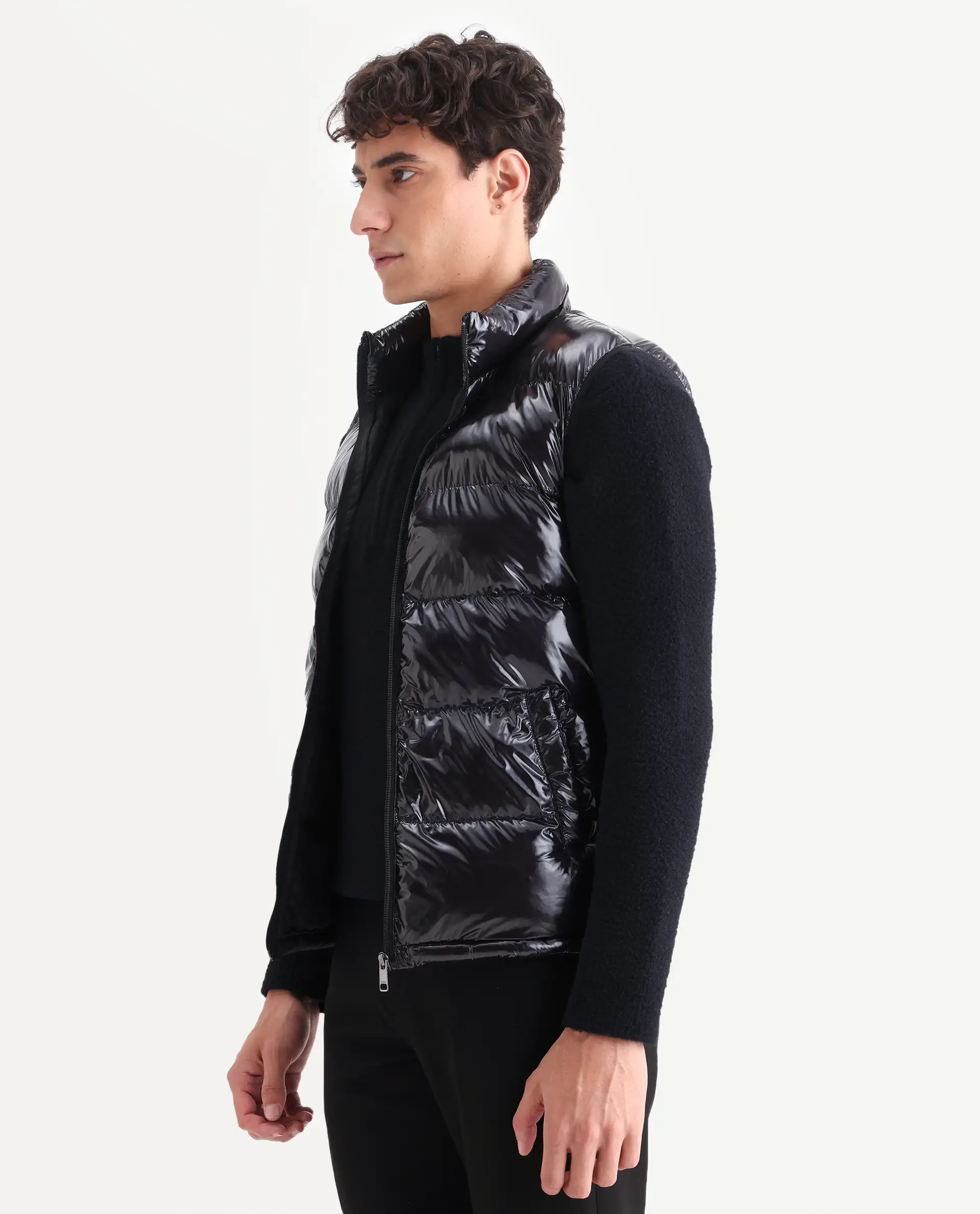 Rare Rabbit Men's Cover Black Polyester Plain Relaxed Fit Sleeveless High Neck Jacket - Image 6