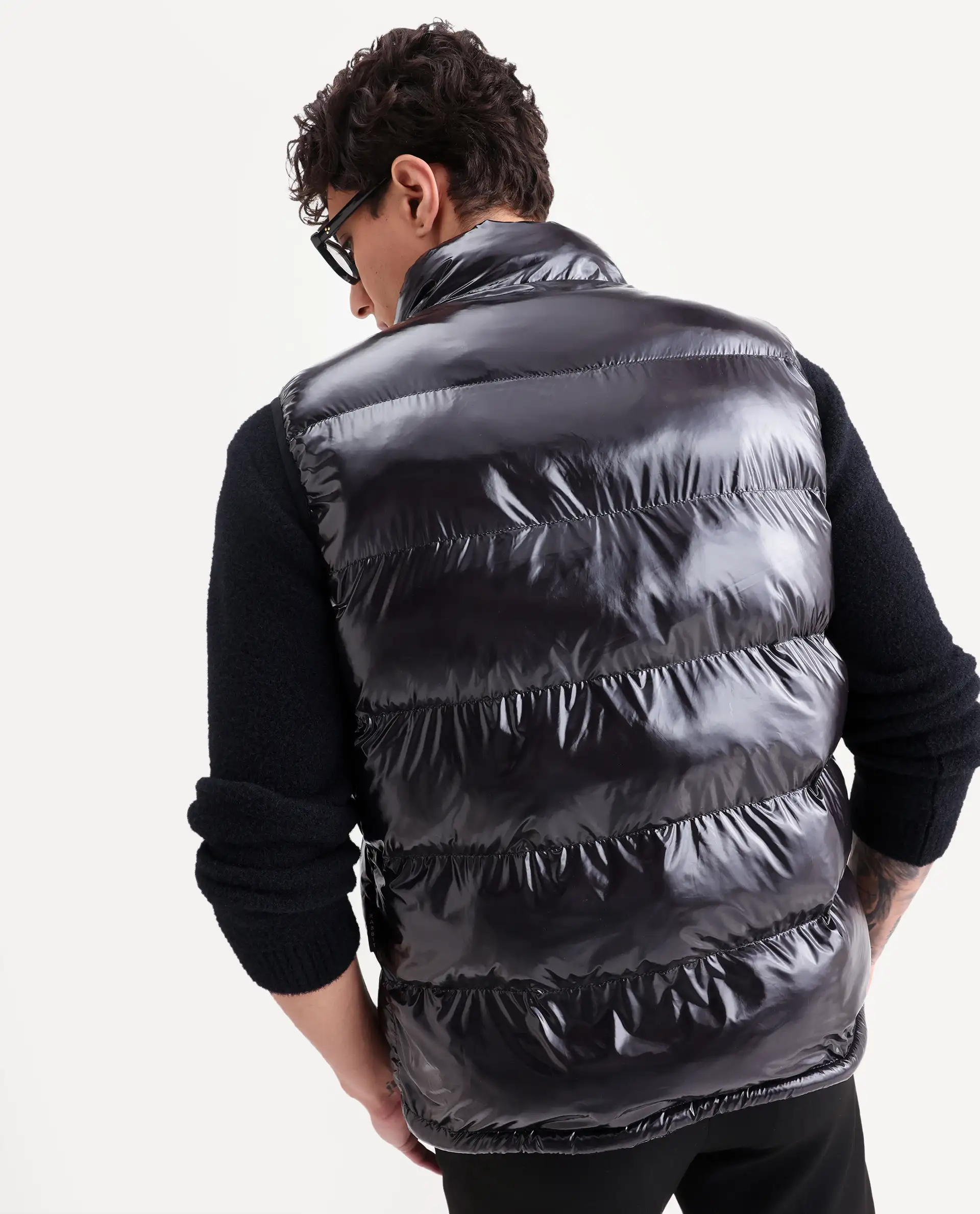 Rare Rabbit Men's Cover Black Polyester Plain Relaxed Fit Sleeveless High Neck Jacket - Image 8