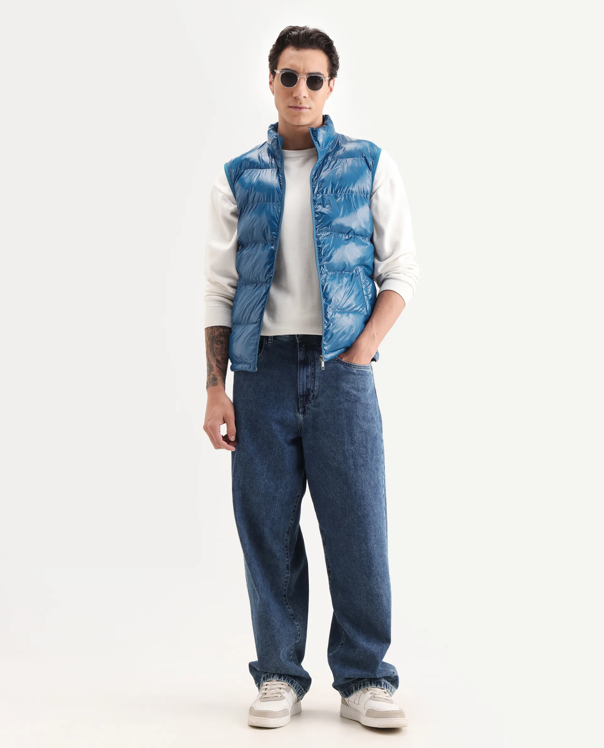 Rare Rabbit Men's Cover Dark Blue Polyester Plain Relaxed Fit Sleeveless High Neck Jacket - Image 2