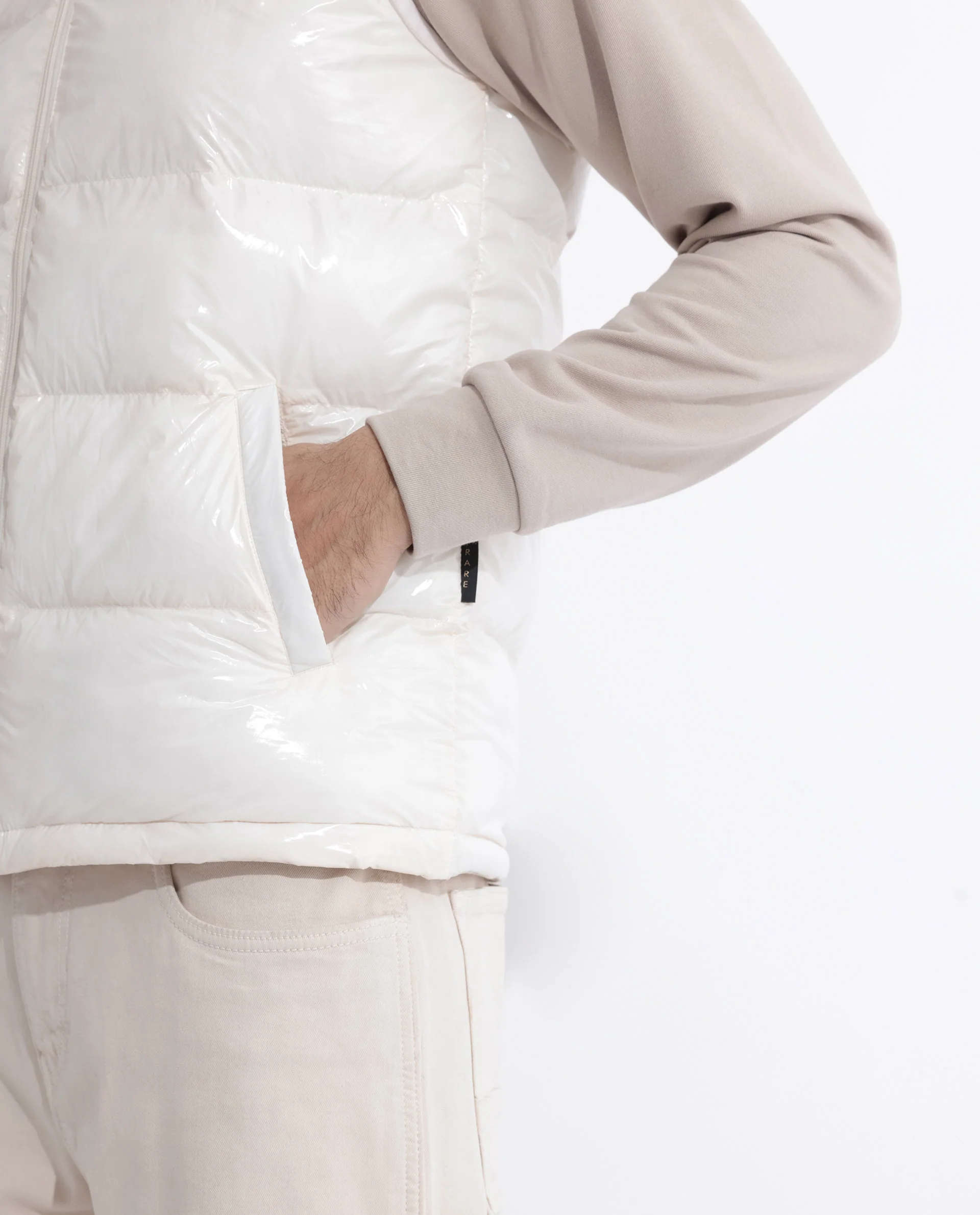 Rare Rabbit Men's Cover Off White Polyester Plain Relaxed Fit Sleeveless High Neck Jacket - Image 2