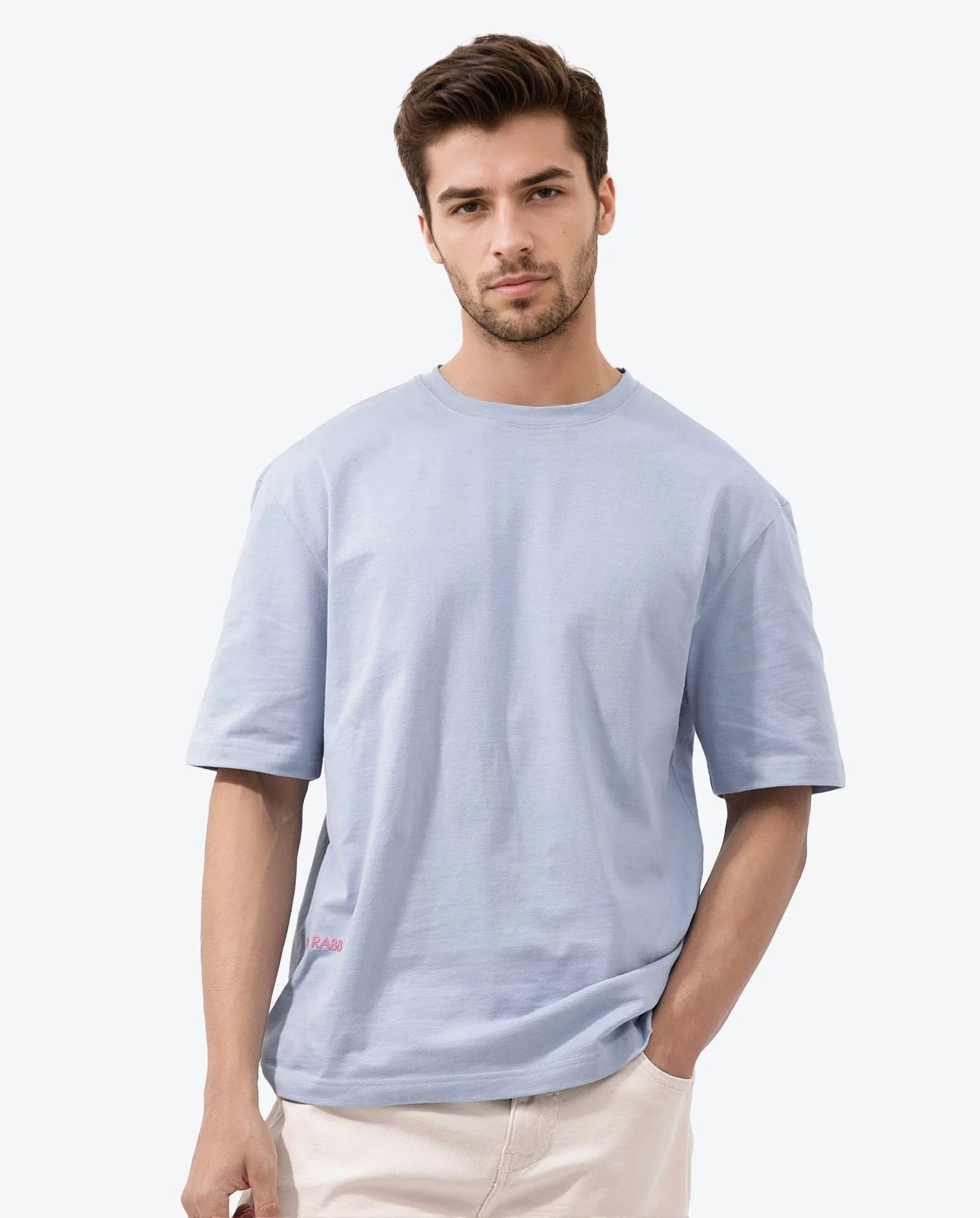 Rare Rabbit Articale Men's Covey Blue Cotton Fabric Crew Neck Oversized Fit Knit Botanical Print T-Shirt - Image 2