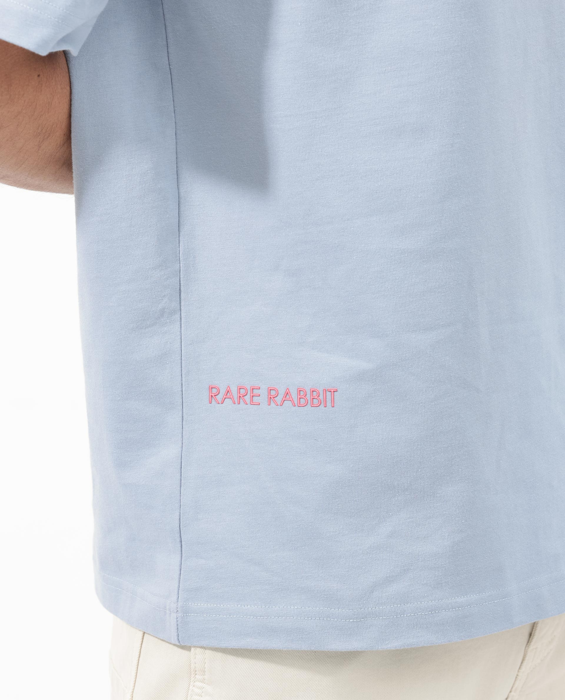 Rare Rabbit Articale Men's Covey Blue Cotton Fabric Crew Neck Oversized Fit Knit Botanical Print T-Shirt - Image 5