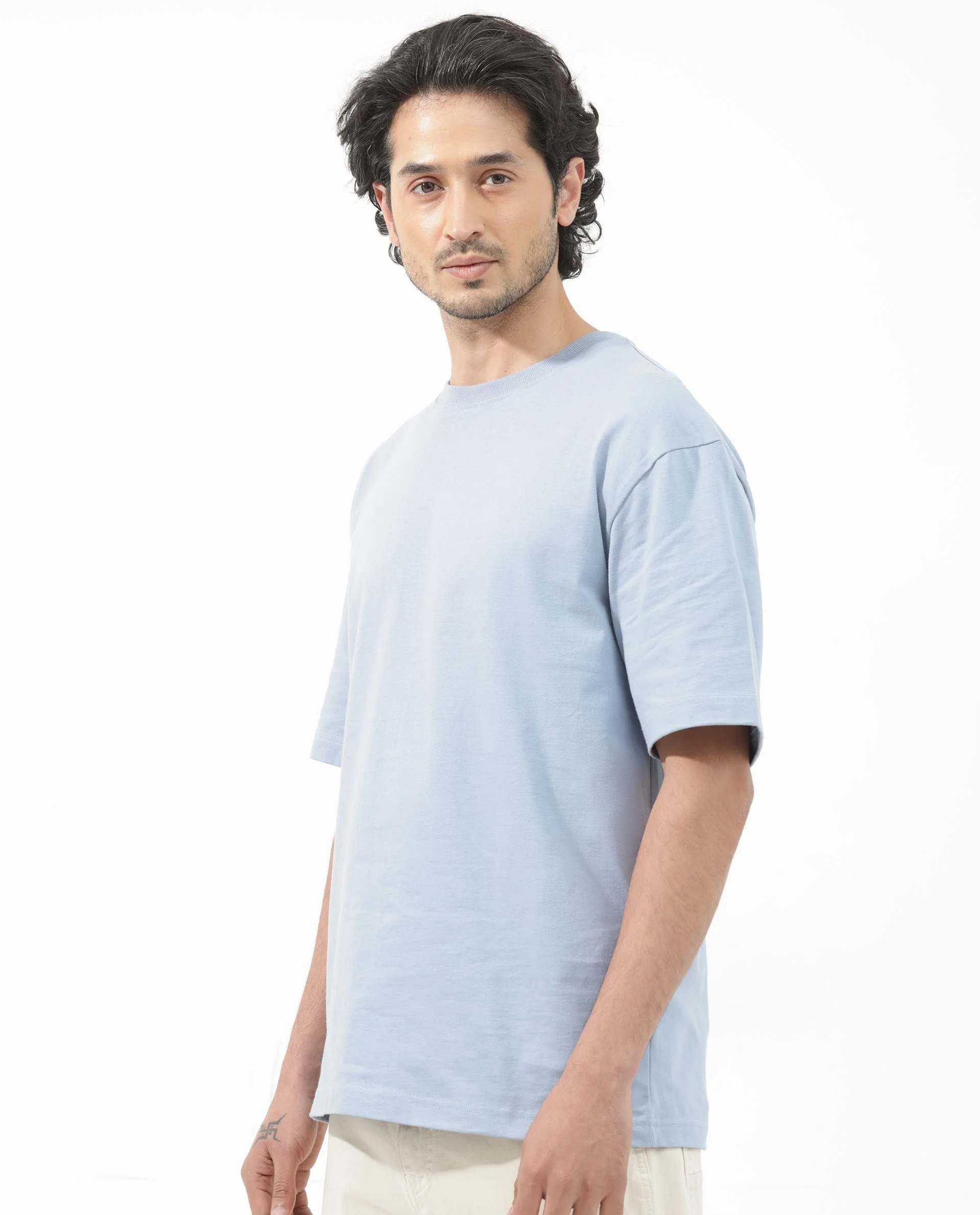 Rare Rabbit Articale Men's Covey Blue Cotton Fabric Crew Neck Oversized Fit Knit Botanical Print T-Shirt - Image 6