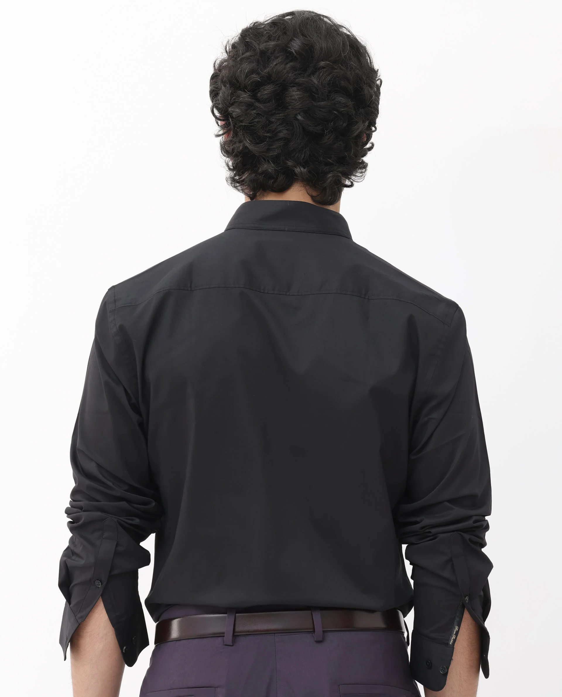 Rare Rabbit Men's Cox 3 Black Cotton Blend Plain Regular Fit Full Sleeve Mandarin Collar Shirt - Image 10