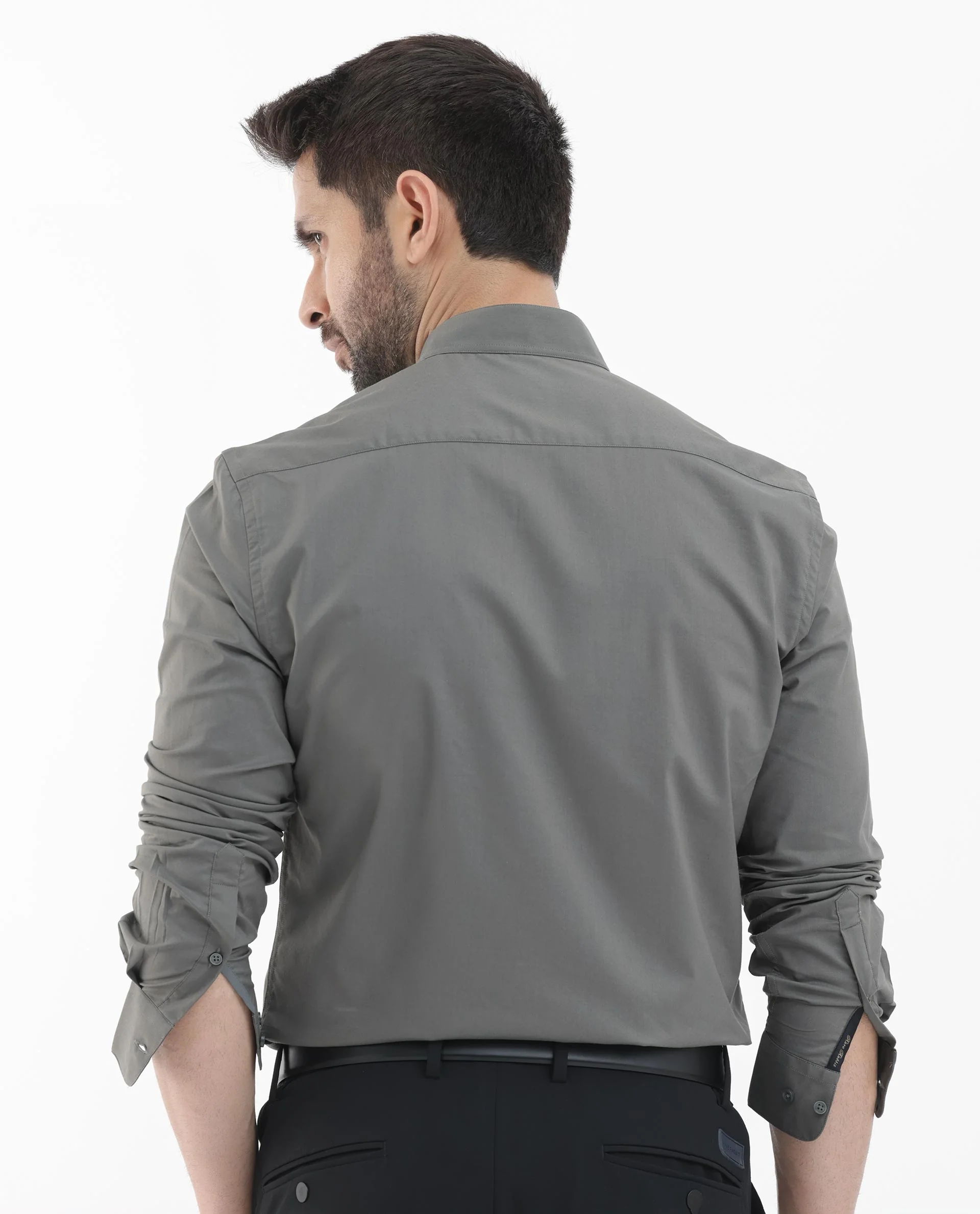 Rare Rabbit Men's Cox3 Grey Cotton Blend Plain Regular Fit Full Sleeve Mandarin Collar Shirt - Image 9