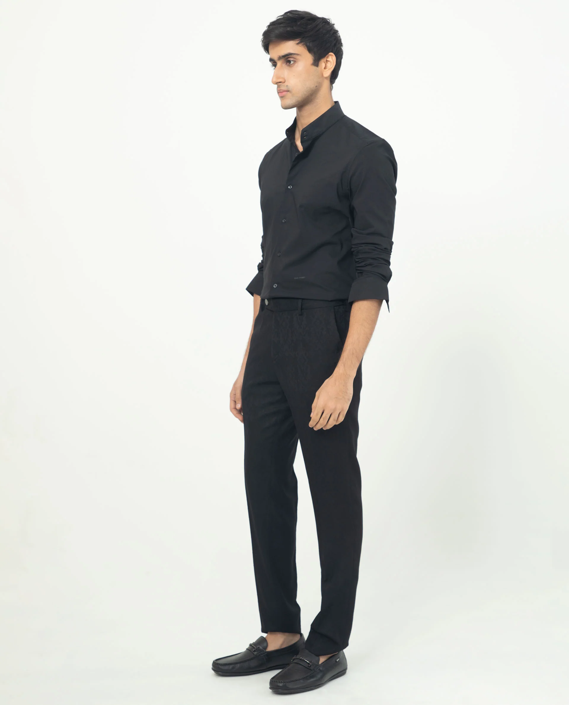 Rare Rabbit Men's Coxx Black Cotton Plain Regular Fit Full Sleeve Mandarin Collar Shirt - Image 2