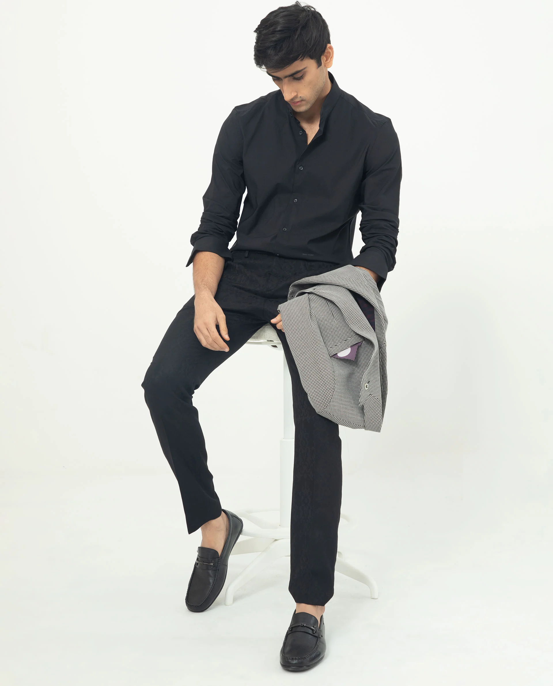 Rare Rabbit Men's Coxx Black Cotton Plain Regular Fit Full Sleeve Mandarin Collar Shirt - Image 3