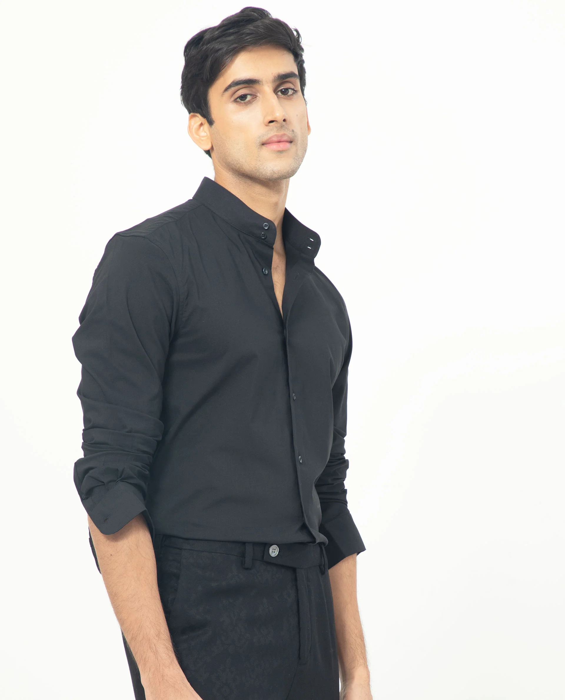 Rare Rabbit Men's Coxx Black Cotton Plain Regular Fit Full Sleeve Mandarin Collar Shirt - Image 4