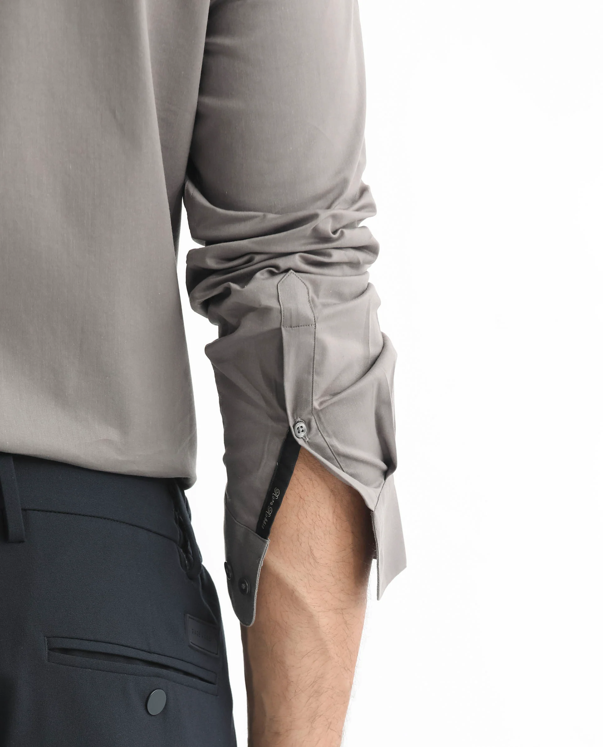 Rare Rabbit Men's Coxx Grey Cotton Plain Regular Fit Full Sleeve Mandarin Collar Shirt - Image 4