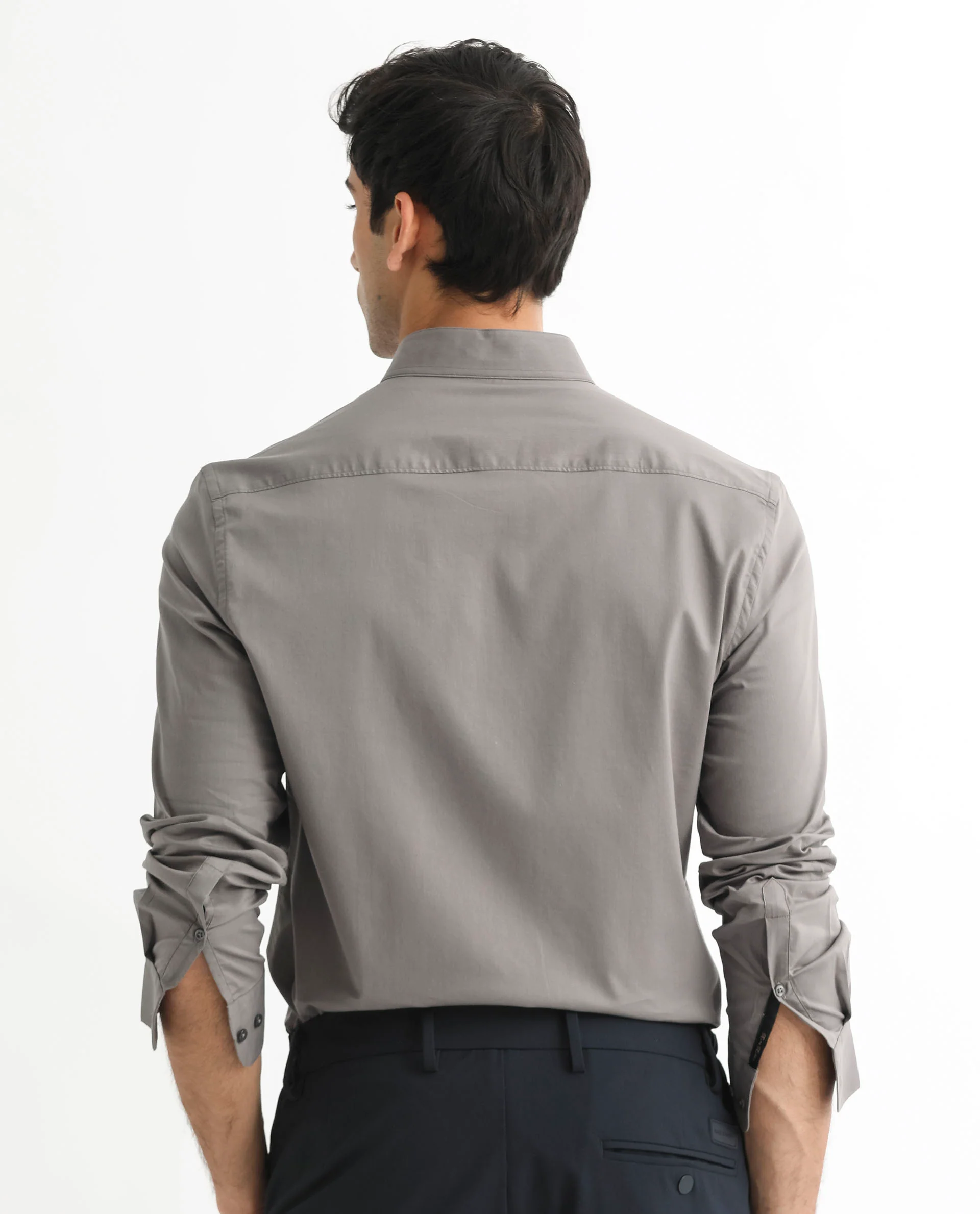Rare Rabbit Men's Coxx Grey Cotton Plain Regular Fit Full Sleeve Mandarin Collar Shirt - Image 8
