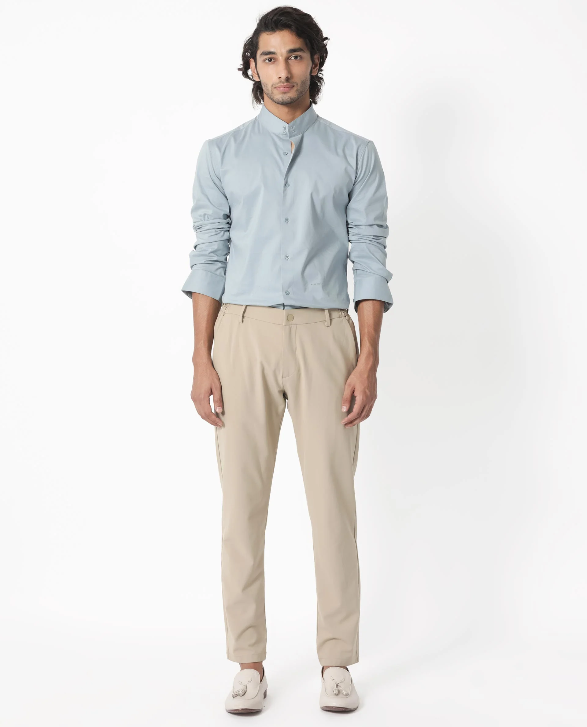 Rare Rabbit Men's Coxx Light Blue Cotton Plain Regular Fit Full Sleeve Mandarin Collar Shirt - Image 2