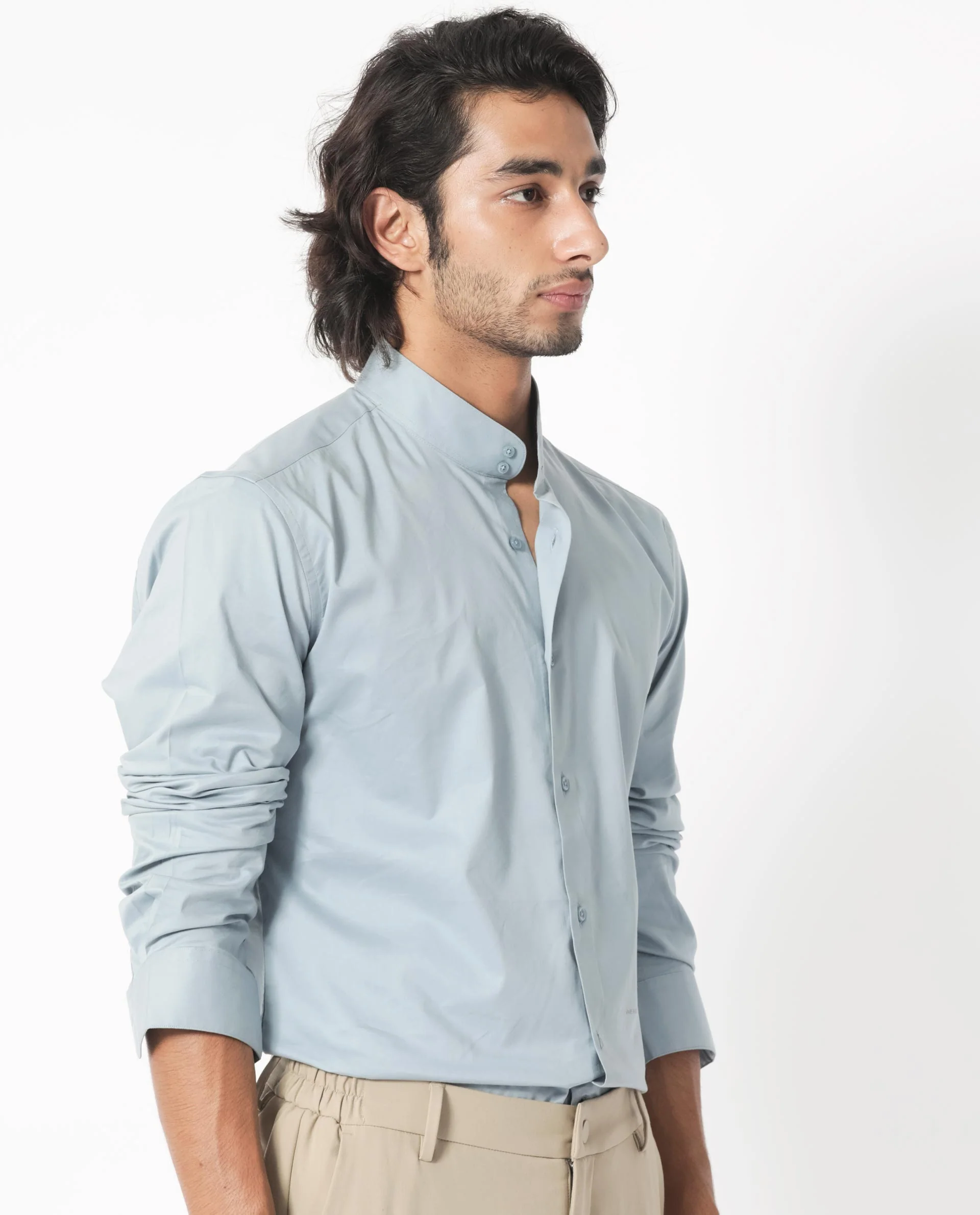 Rare Rabbit Men's Coxx Light Blue Cotton Plain Regular Fit Full Sleeve Mandarin Collar Shirt - Image 3