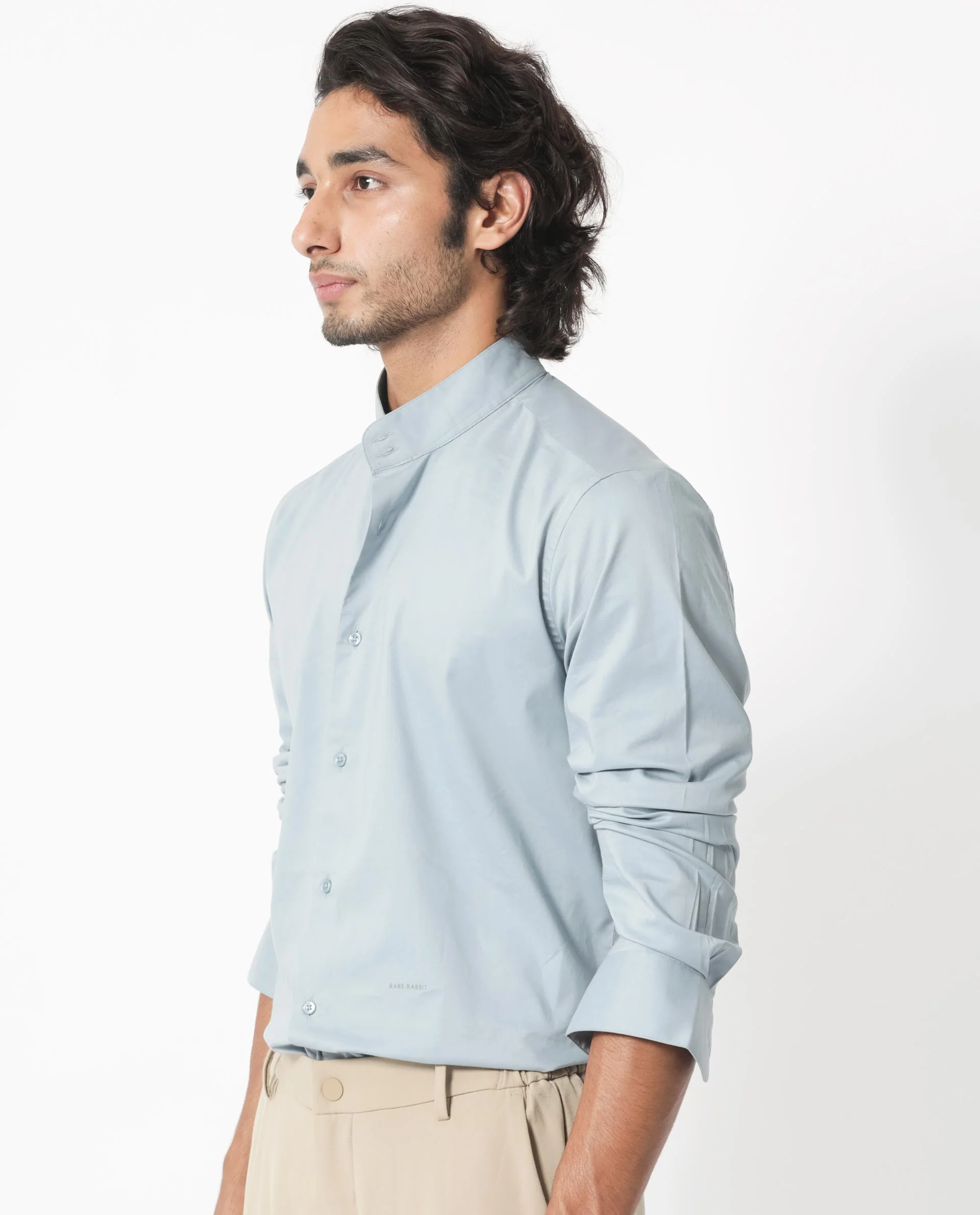 Rare Rabbit Men's Coxx Light Blue Cotton Plain Regular Fit Full Sleeve Mandarin Collar Shirt - Image 6