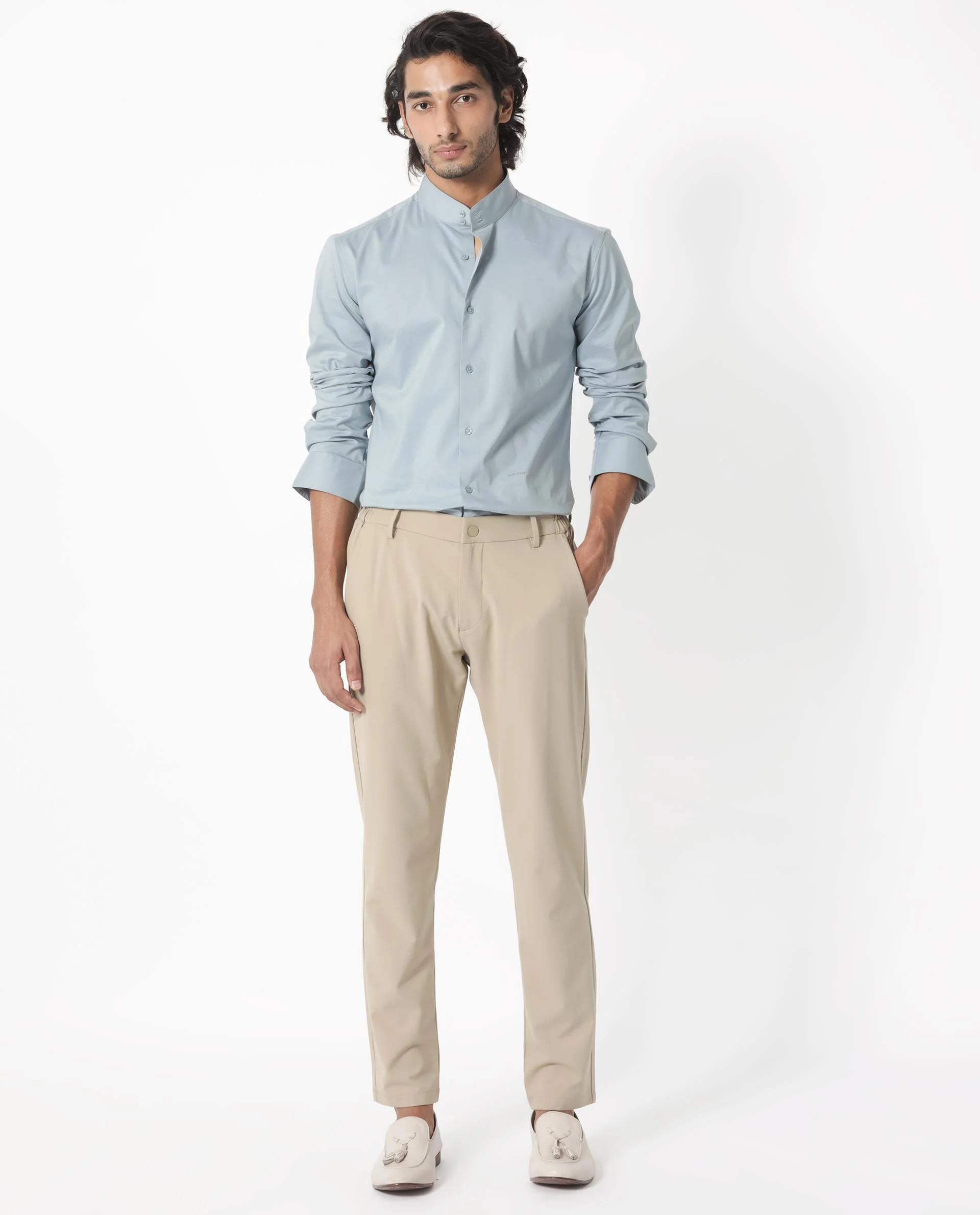 Rare Rabbit Men's Coxx Light Blue Cotton Plain Regular Fit Full Sleeve Mandarin Collar Shirt - Image 7