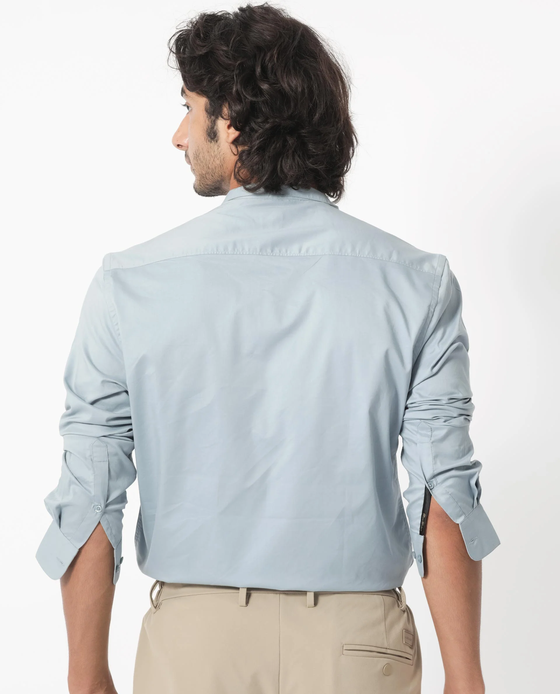 Rare Rabbit Men's Coxx Light Blue Cotton Plain Regular Fit Full Sleeve Mandarin Collar Shirt - Image 8