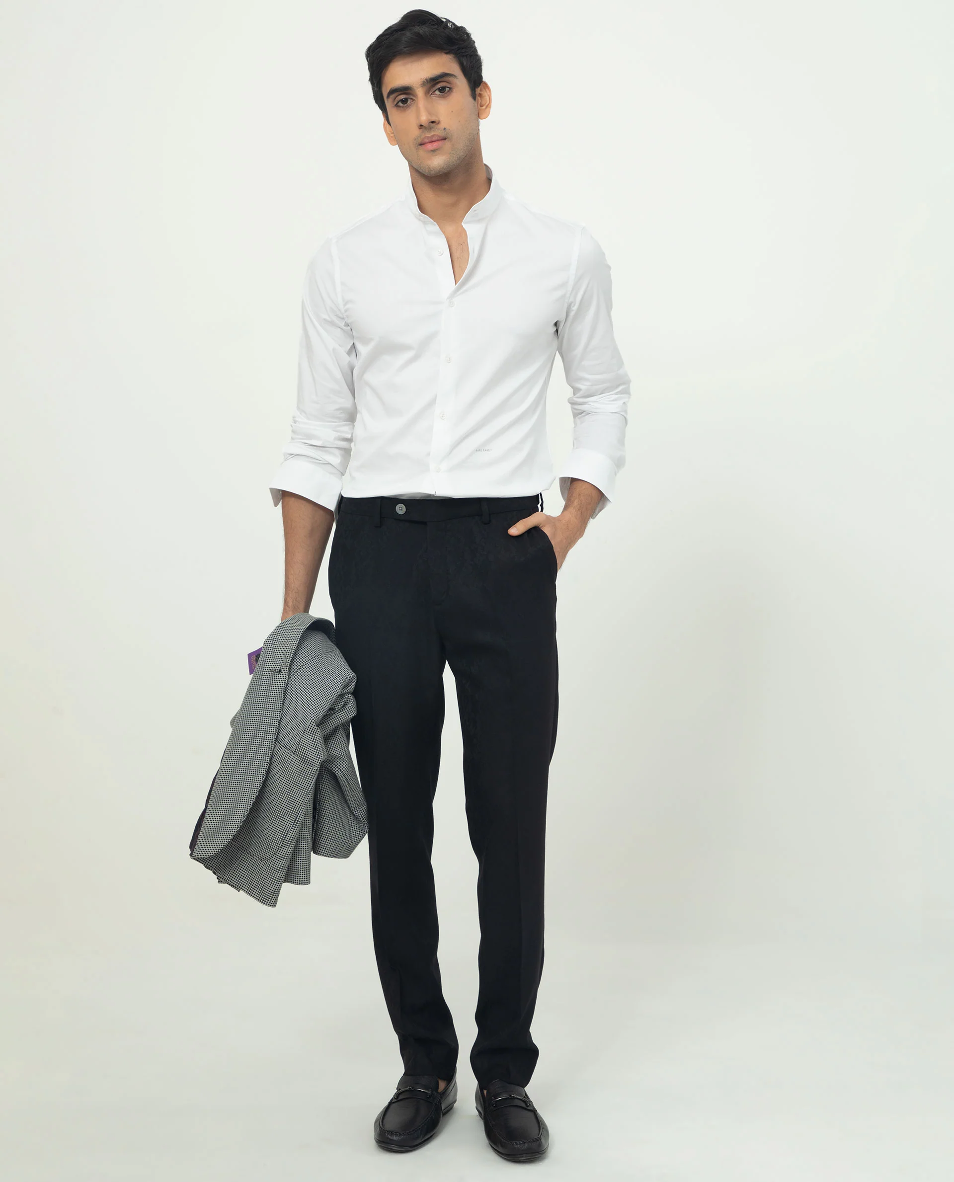Rare Rabbit Men's Coxx Off White Cotton Plain Regular Fit Full Sleeve Mandarin Collar Shirt - Image 2