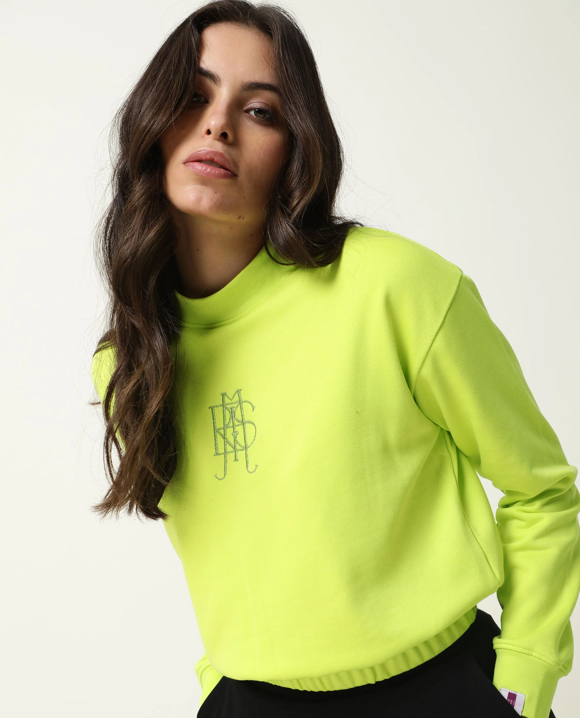 Rareism Womens Coyne Green Sweatshirt Cotton Fabric Relaxed Fit Full Sleeve High Neck