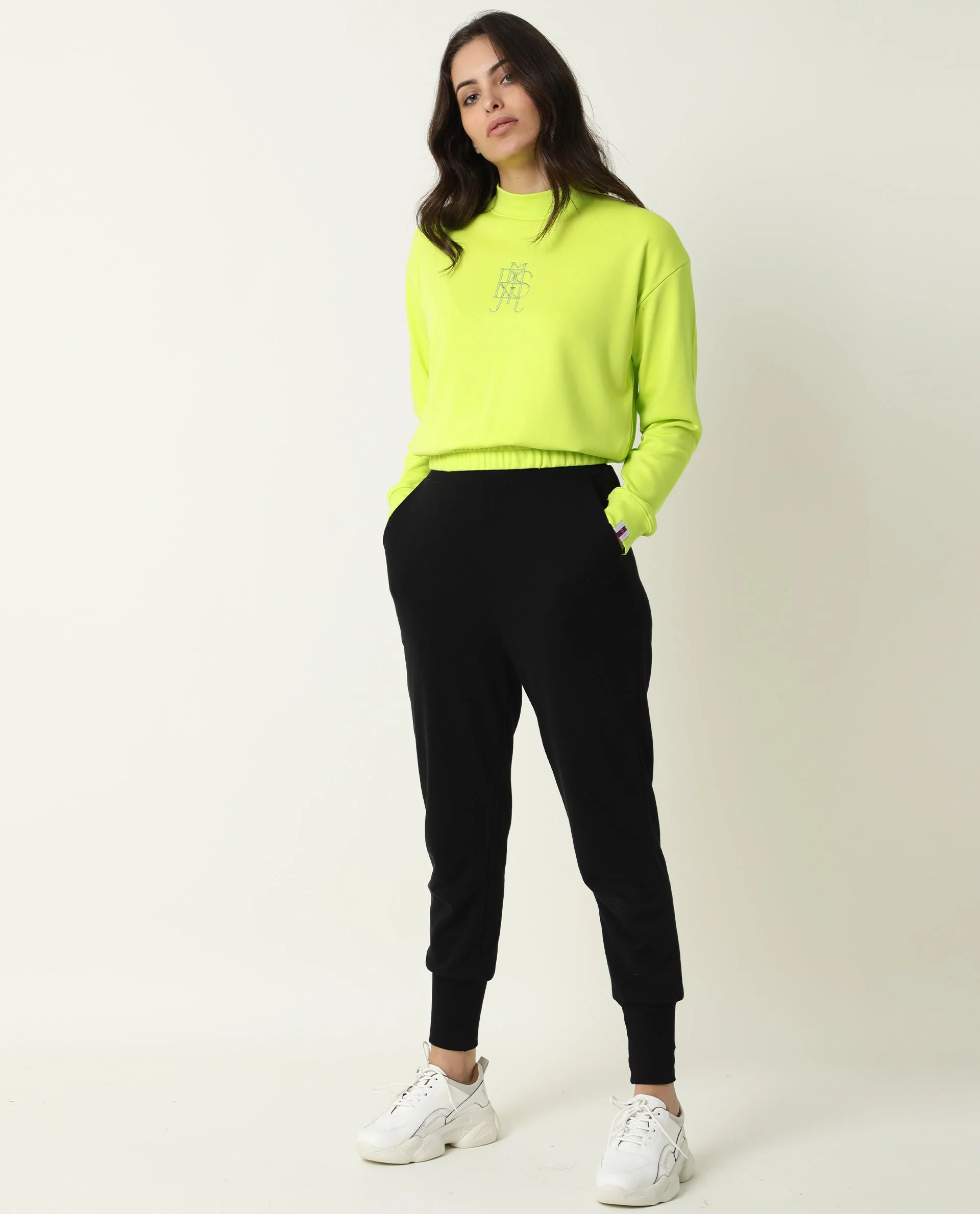 Rareism Womens Coyne Green Sweatshirt Cotton Fabric Relaxed Fit Full Sleeve High Neck - Image 2