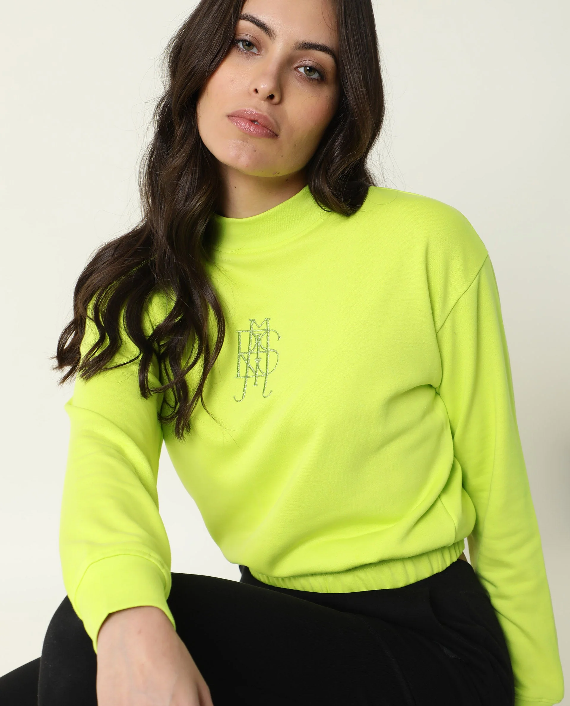 Rareism Womens Coyne Green Sweatshirt Cotton Fabric Relaxed Fit Full Sleeve High Neck - Image 4