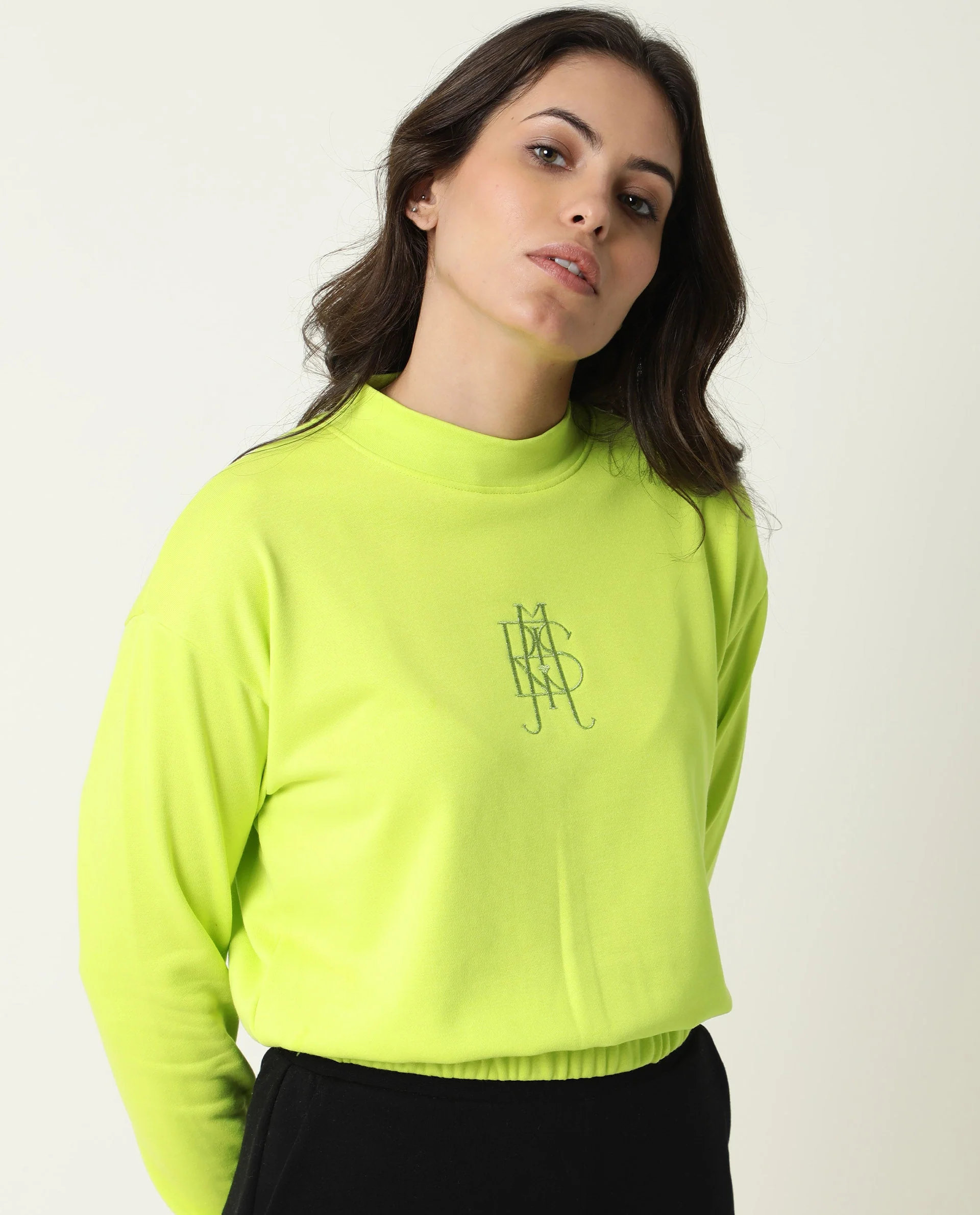 Rareism Womens Coyne Green Sweatshirt Cotton Fabric Relaxed Fit Full Sleeve High Neck - Image 5