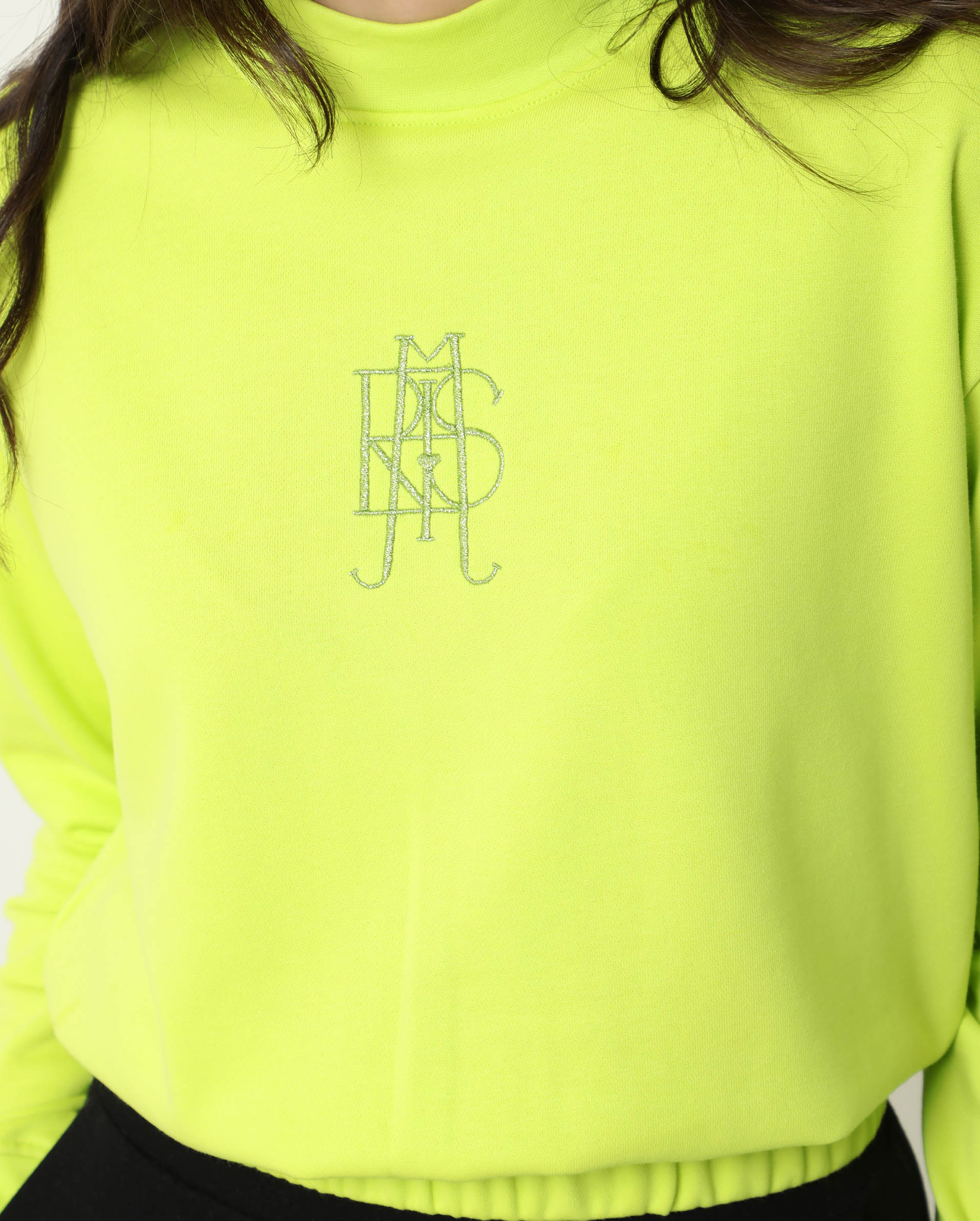 Rareism Womens Coyne Green Sweatshirt Cotton Fabric Relaxed Fit Full Sleeve High Neck - Image 6