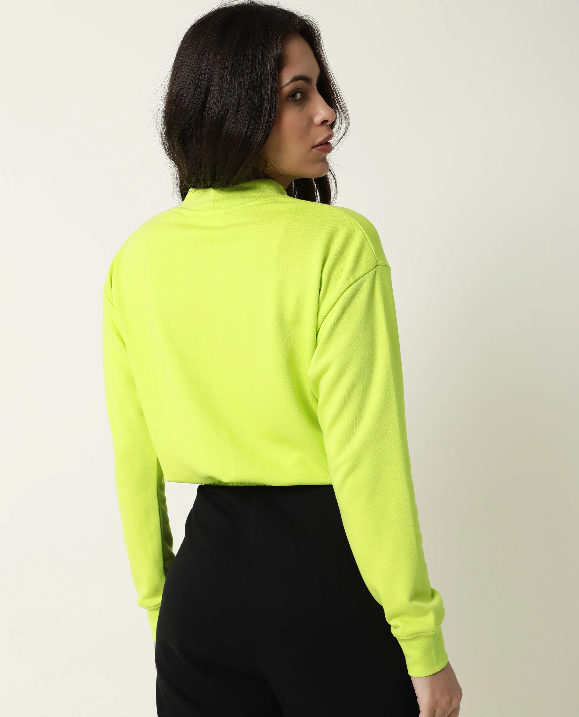 Rareism Womens Coyne Green Sweatshirt Cotton Fabric Relaxed Fit Full Sleeve High Neck - Image 7