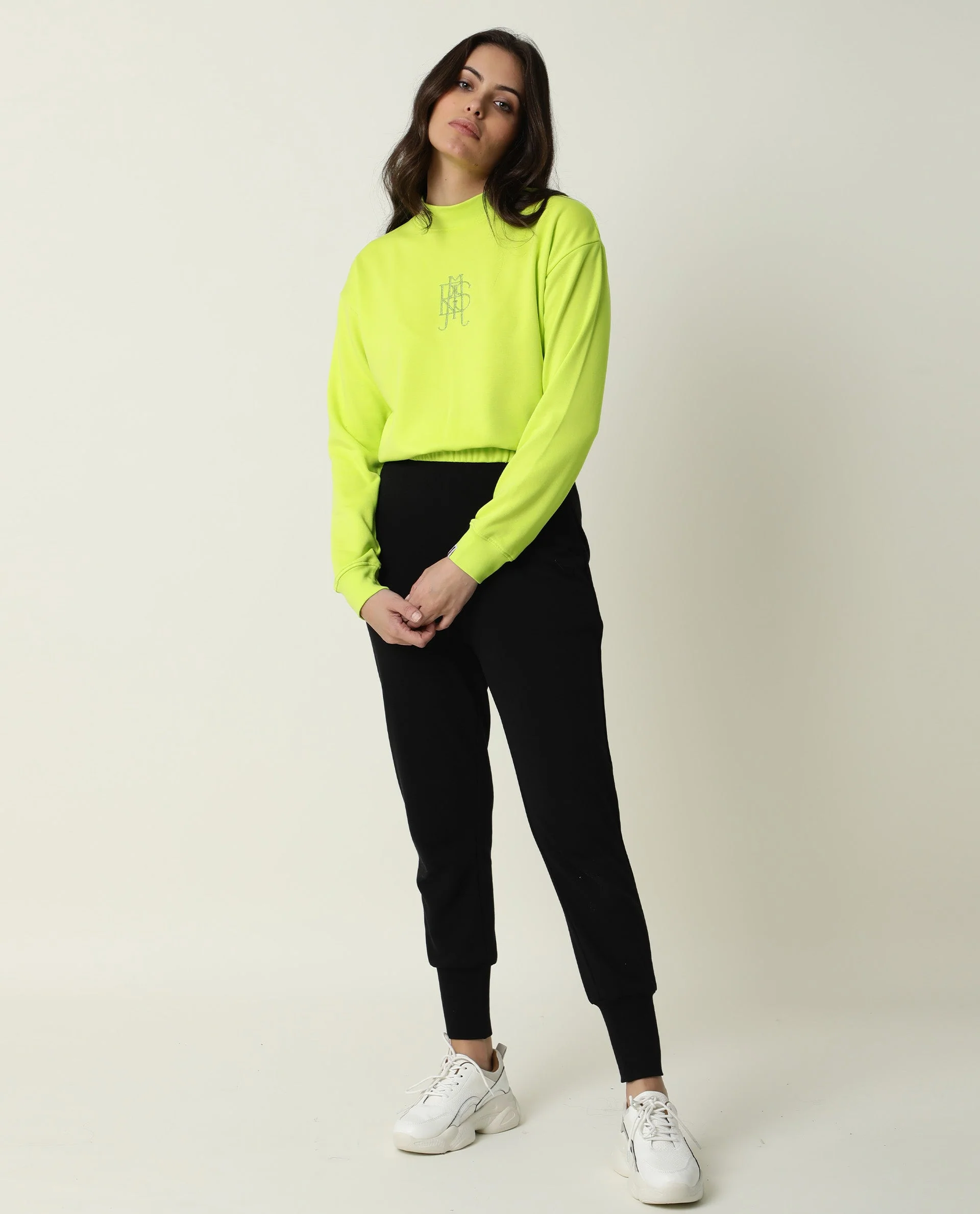 Rareism Womens Coyne Green Sweatshirt Cotton Fabric Relaxed Fit Full Sleeve High Neck - Image 8