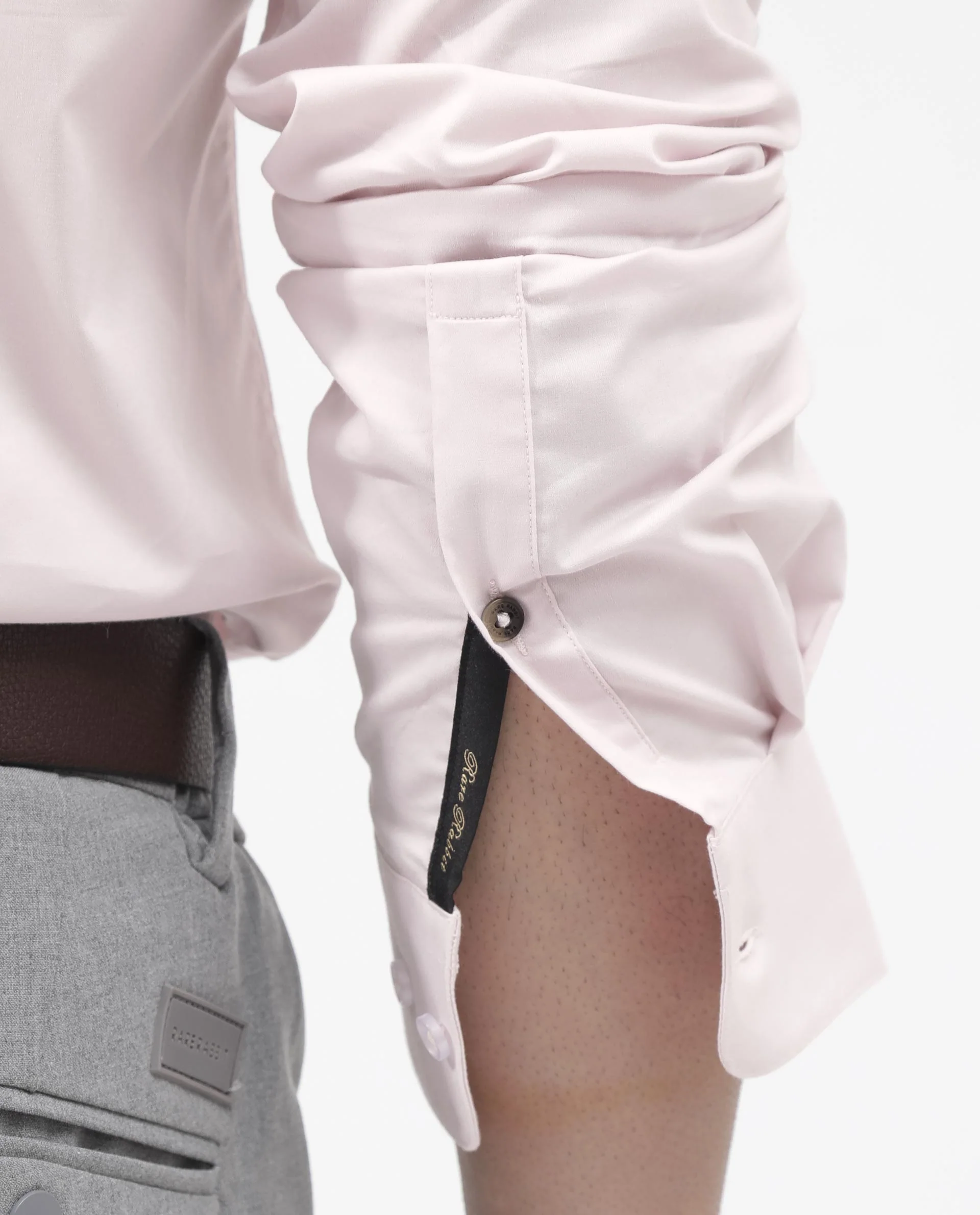 Rare Rabbit Men's Coz Pastel Pink Cotton Blend Plain Regular Fit Full Sleeve Mandarin Collar Shirt - Image 4