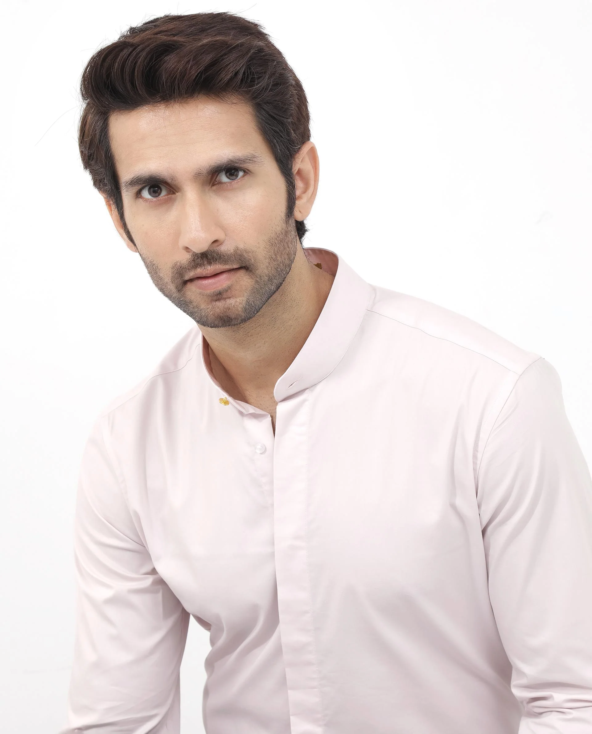 Rare Rabbit Men's Coz Pastel Pink Cotton Blend Plain Regular Fit Full Sleeve Mandarin Collar Shirt - Image 8