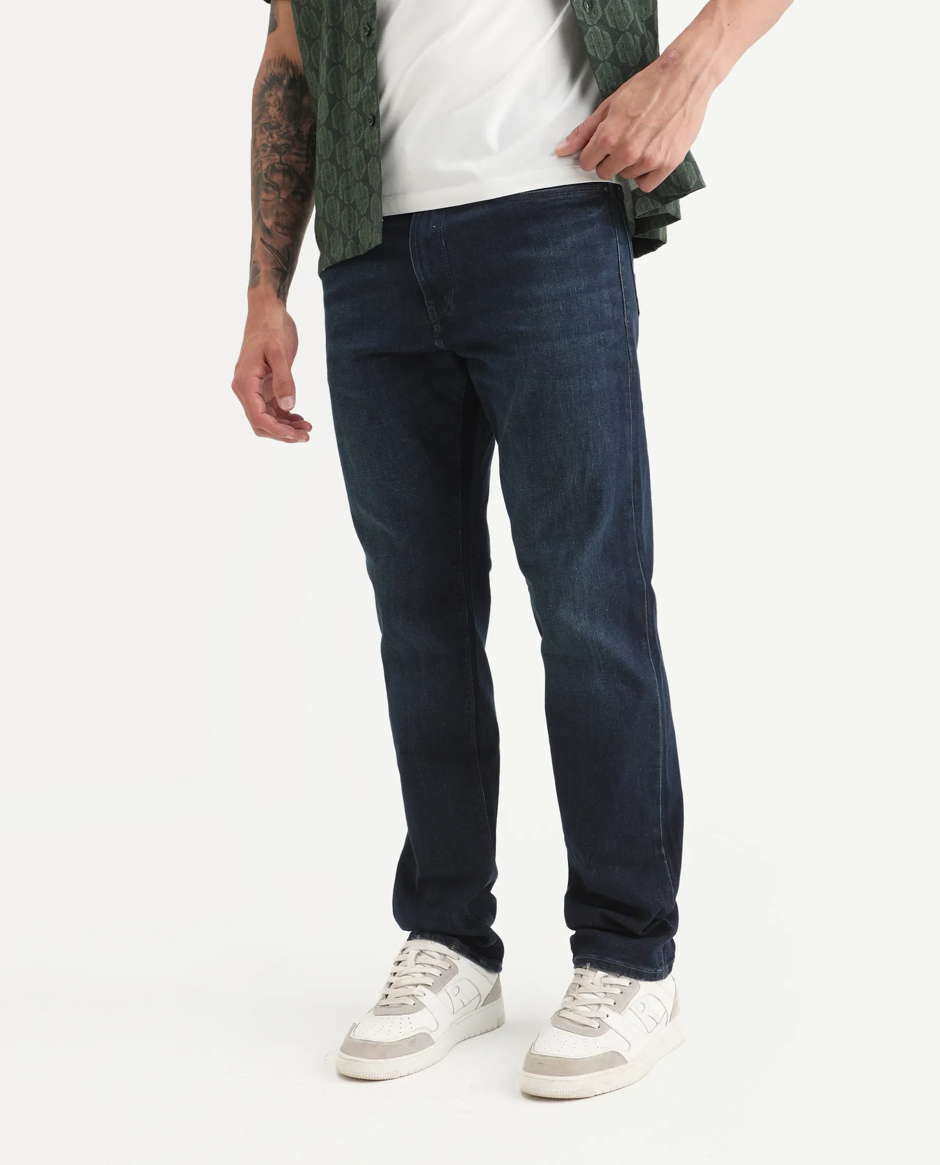 Rare Rabbit Men's Cozey Blue Cotton Blend Fabric Morris Regular Fit Plain Jeans - Image 2