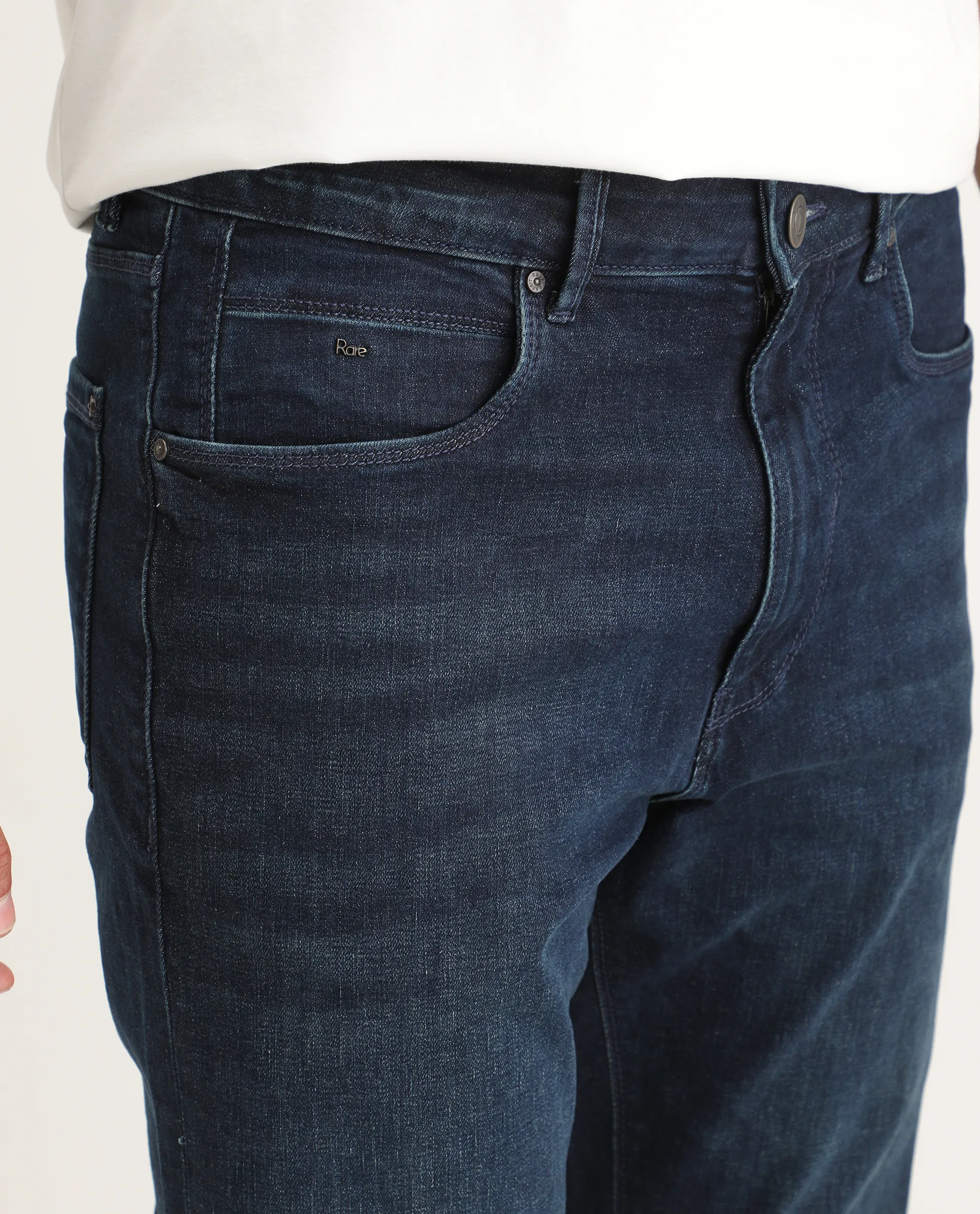 Rare Rabbit Men's Cozey Blue Cotton Blend Fabric Morris Regular Fit Plain Jeans - Image 3
