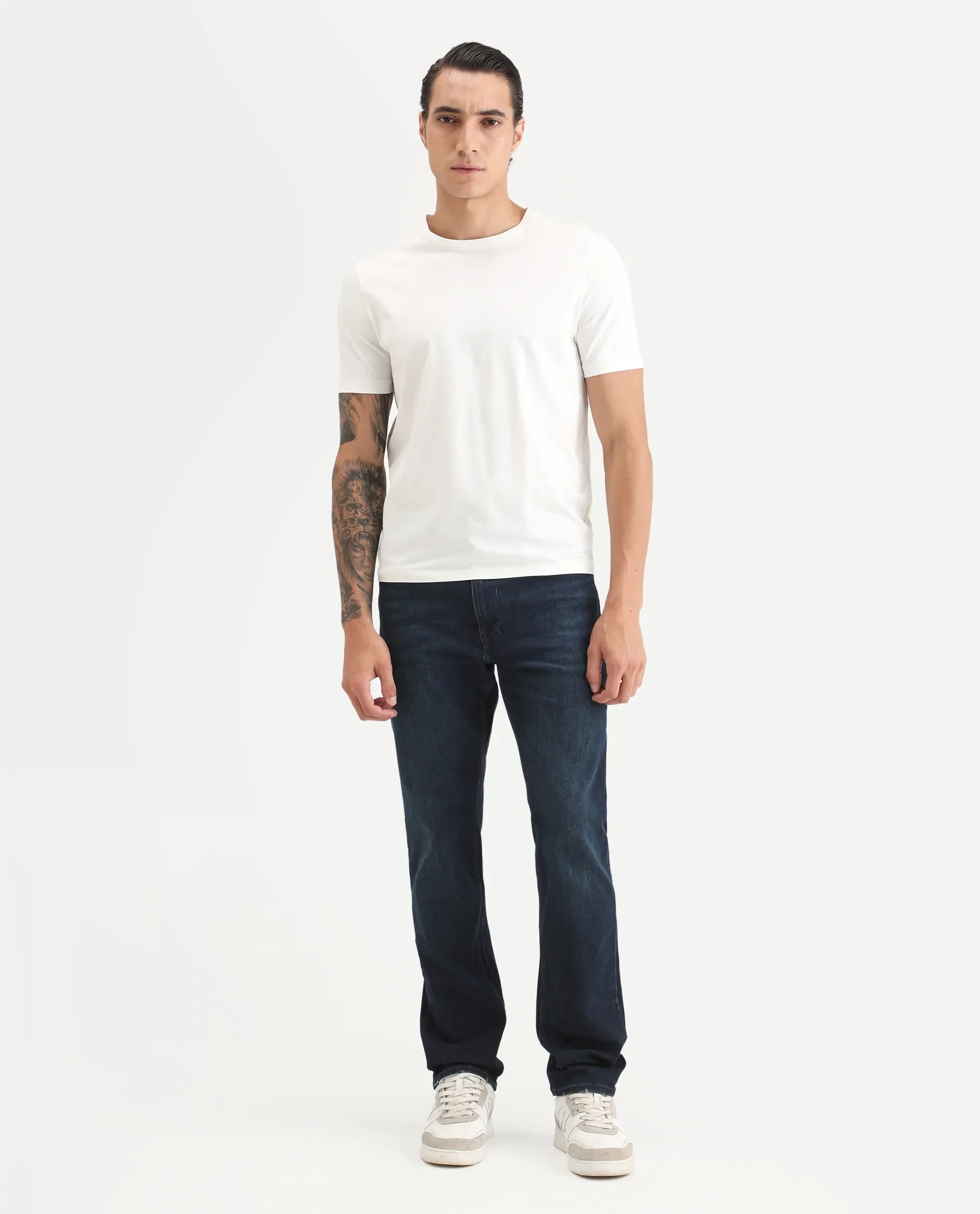 Rare Rabbit Men's Cozey Blue Cotton Blend Fabric Morris Regular Fit Plain Jeans - Image 4