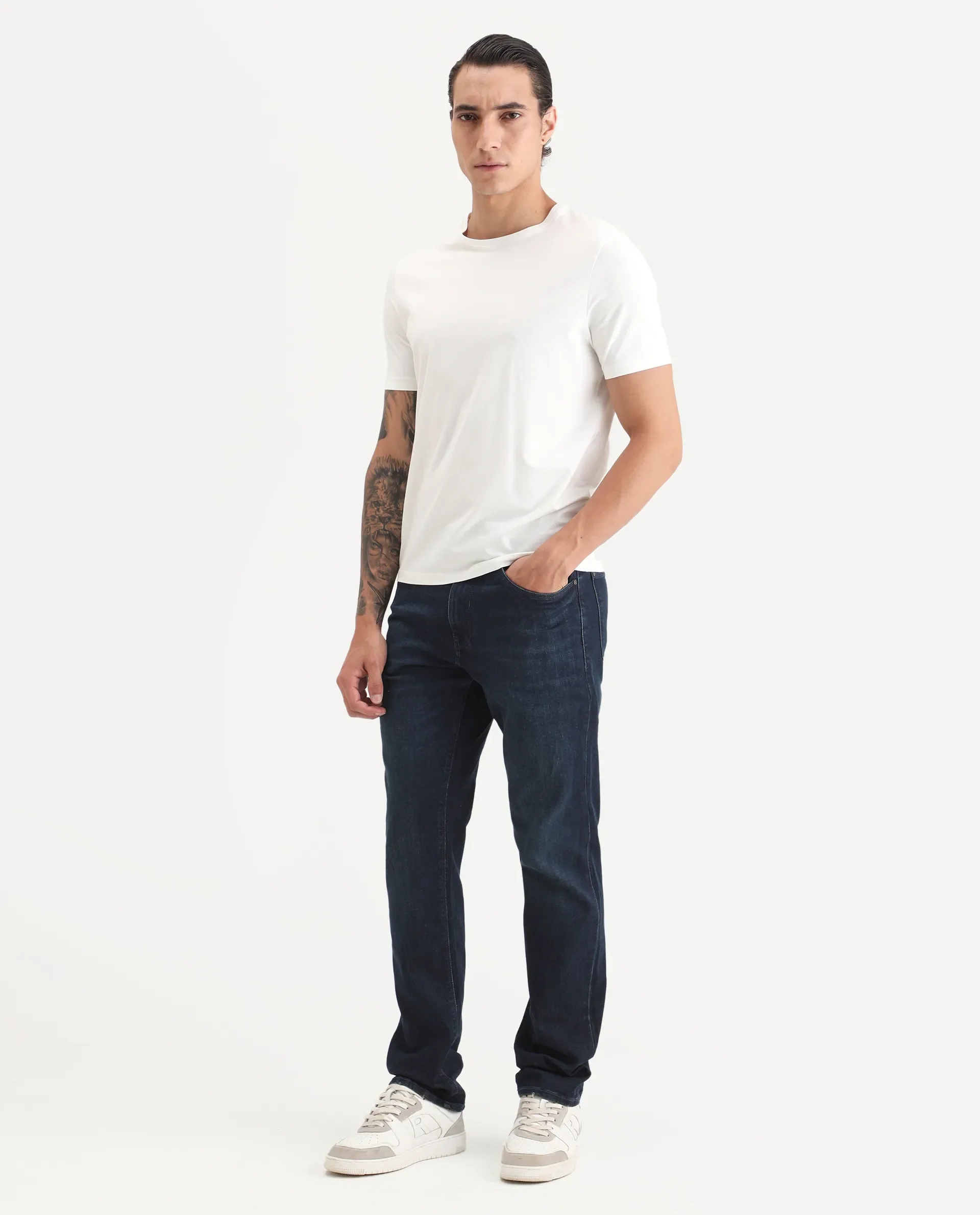 Rare Rabbit Men's Cozey Blue Cotton Blend Fabric Morris Regular Fit Plain Jeans - Image 5