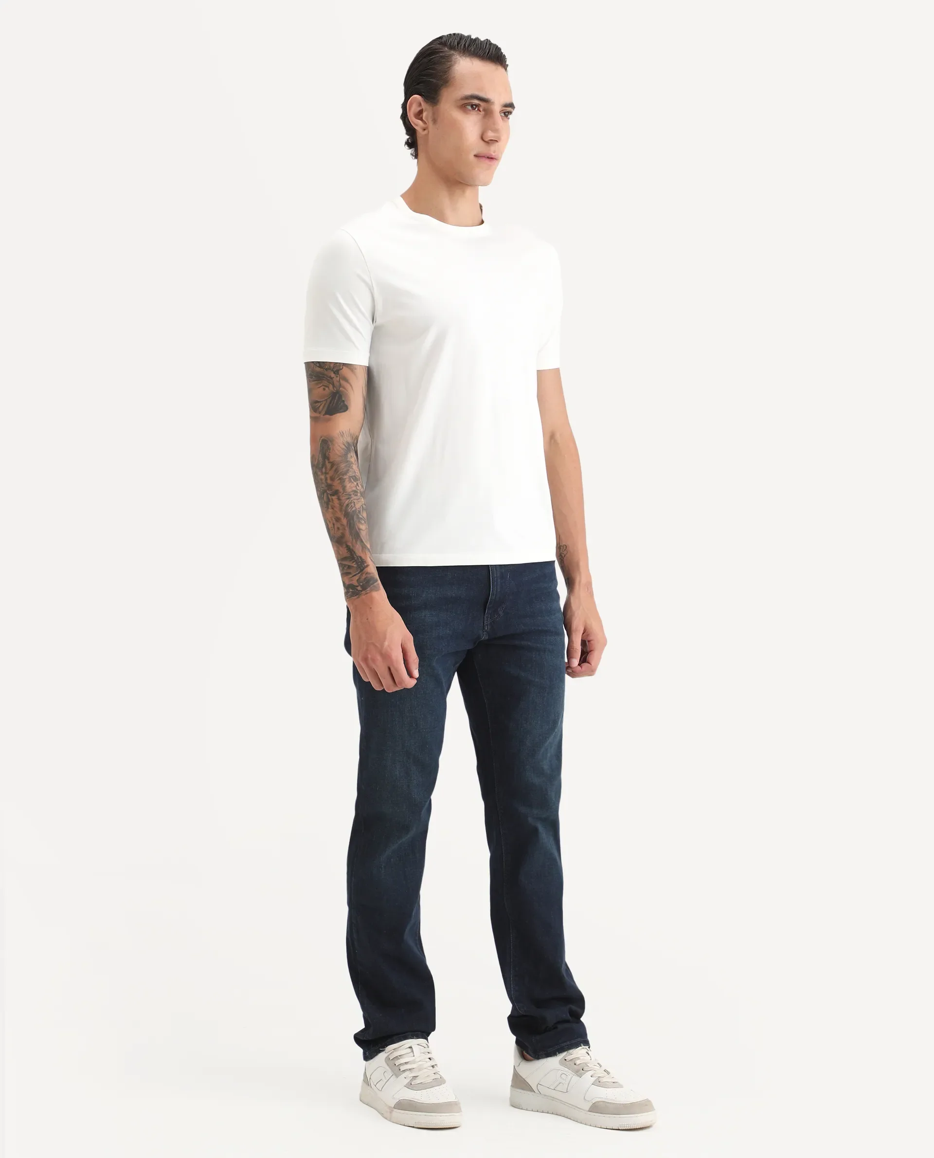 Rare Rabbit Men's Cozey Blue Cotton Blend Fabric Morris Regular Fit Plain Jeans - Image 6