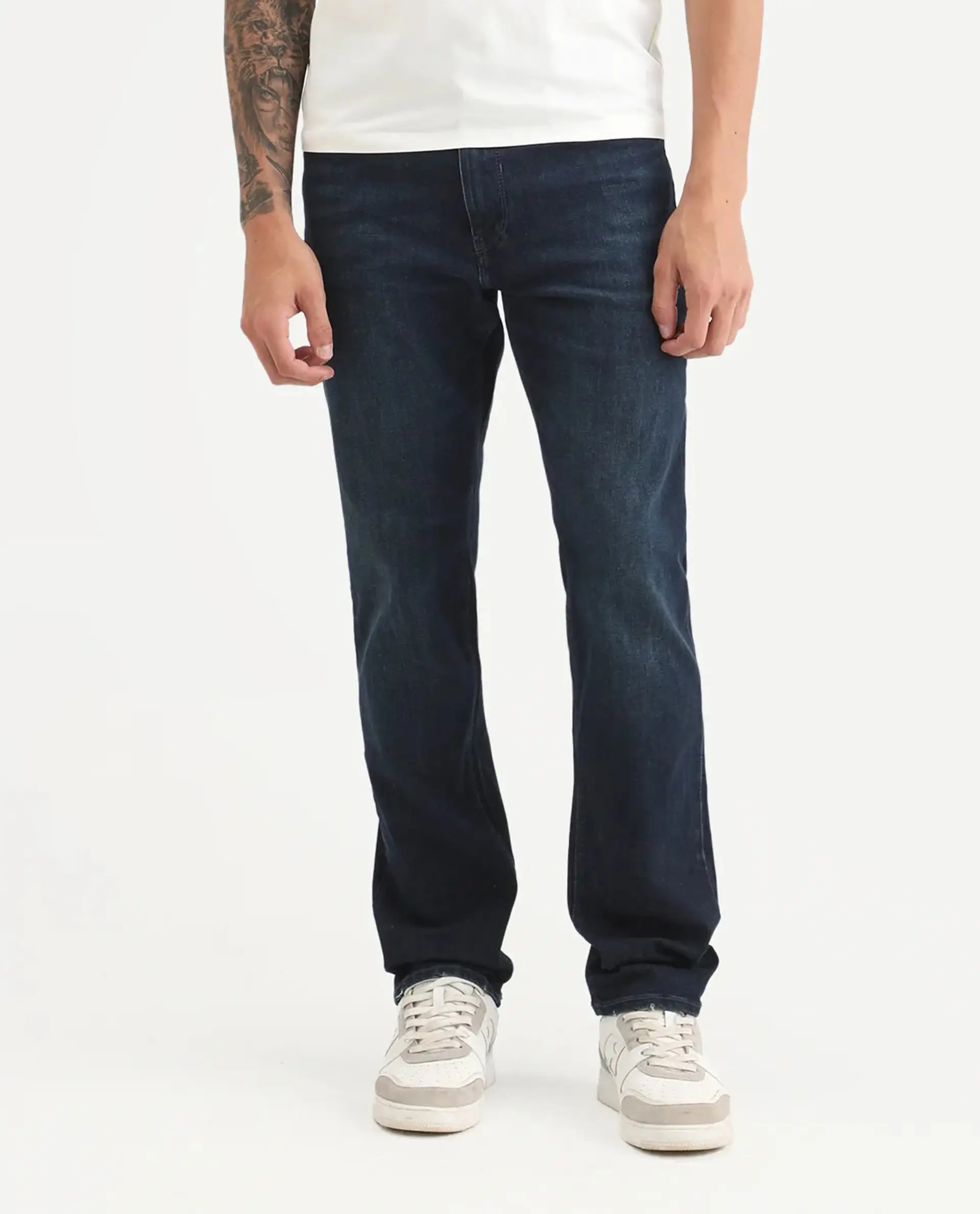 Rare Rabbit Men's Cozey Blue Cotton Blend Fabric Morris Regular Fit Plain Jeans - Image 8