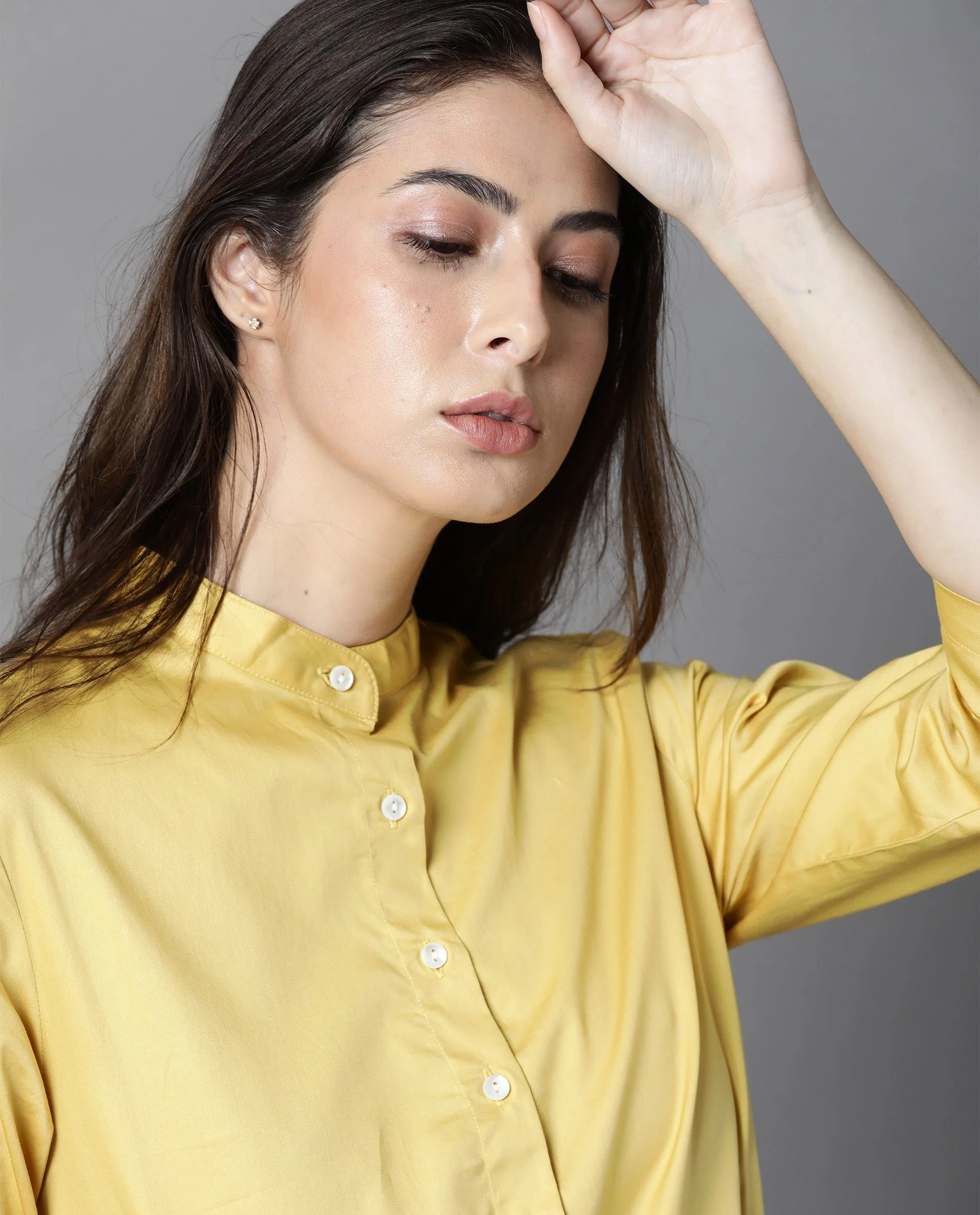 Rareism Women Crab Yellow Dress Short Sleeves Solid - Image 3