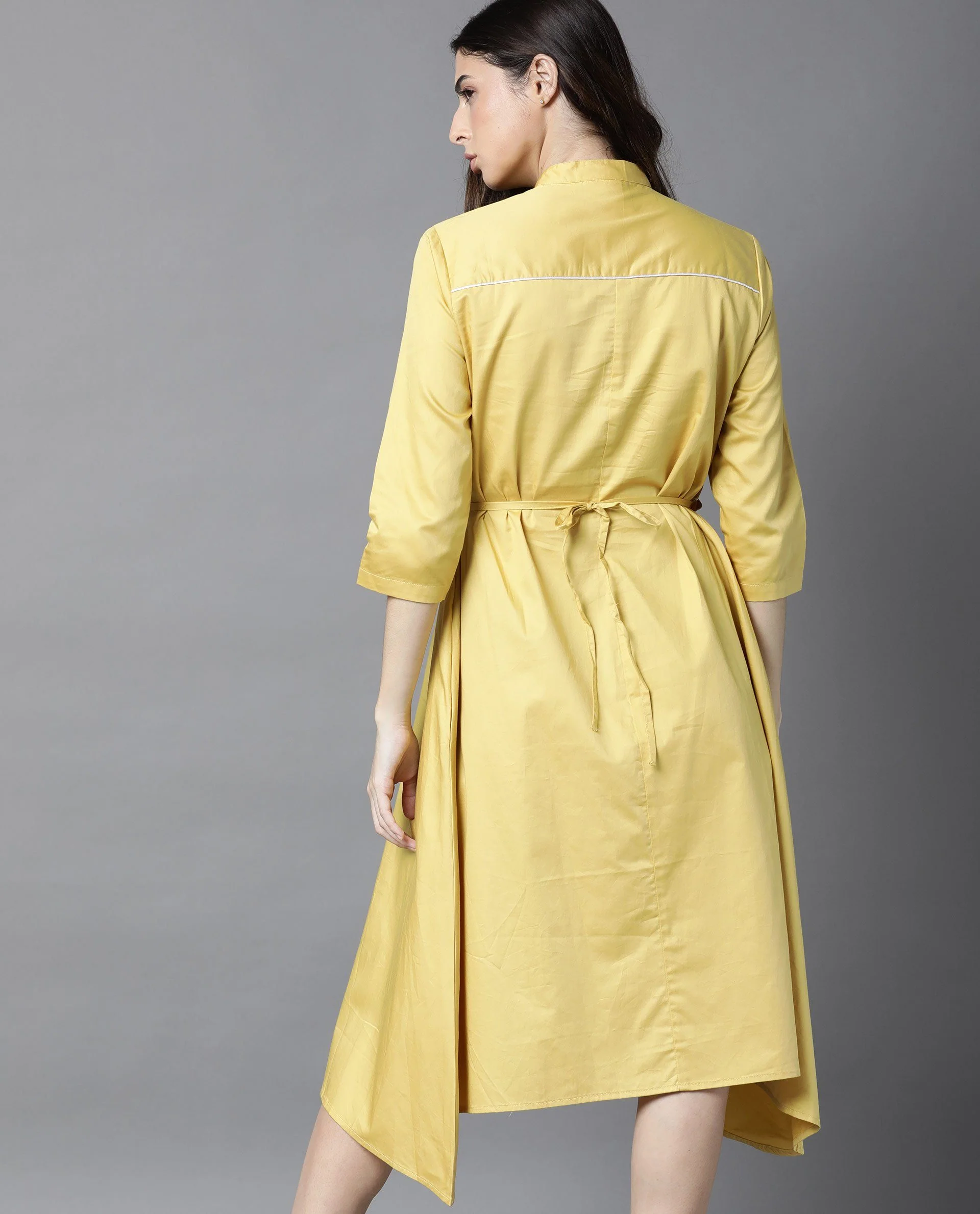 Rareism Women Crab Yellow Dress Short Sleeves Solid - Image 5