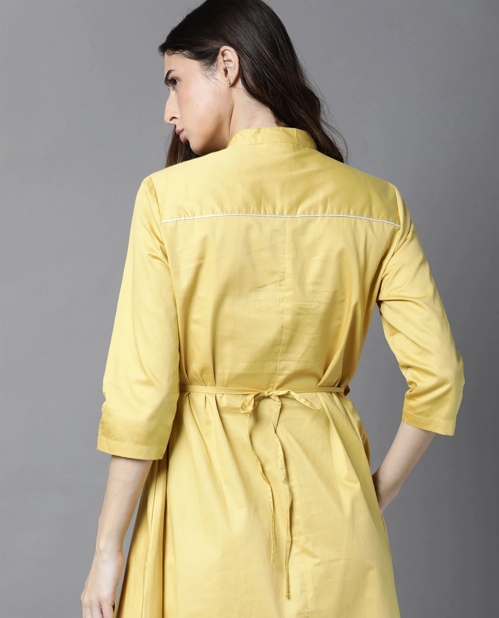 Rareism Women Crab Yellow Dress Short Sleeves Solid - Image 6