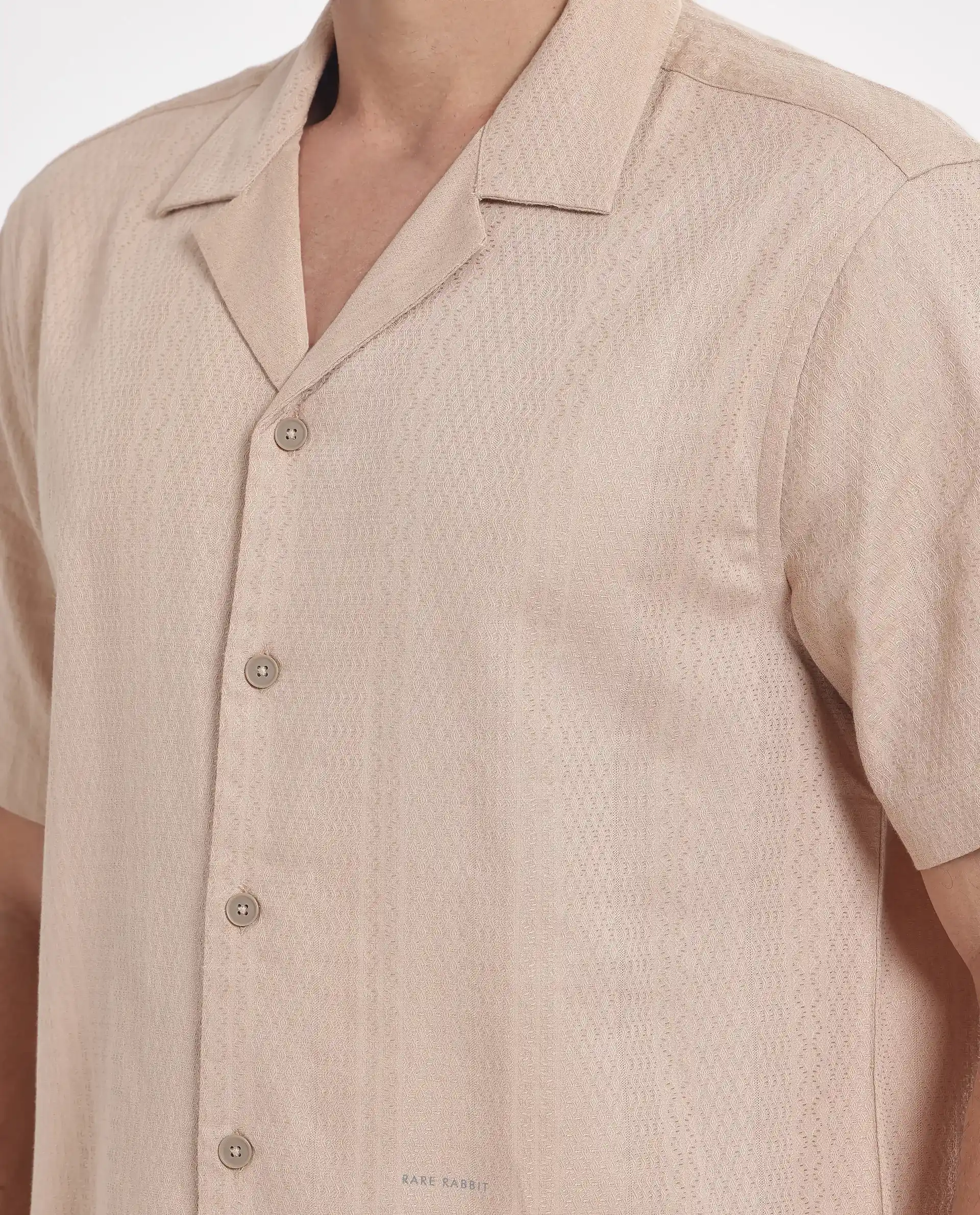 Rare Rabbit Men's Craggy Dusky Beige Cotton Striped Print Boxy Fit Half Sleeve Cuban Collar Shirt - Image 4