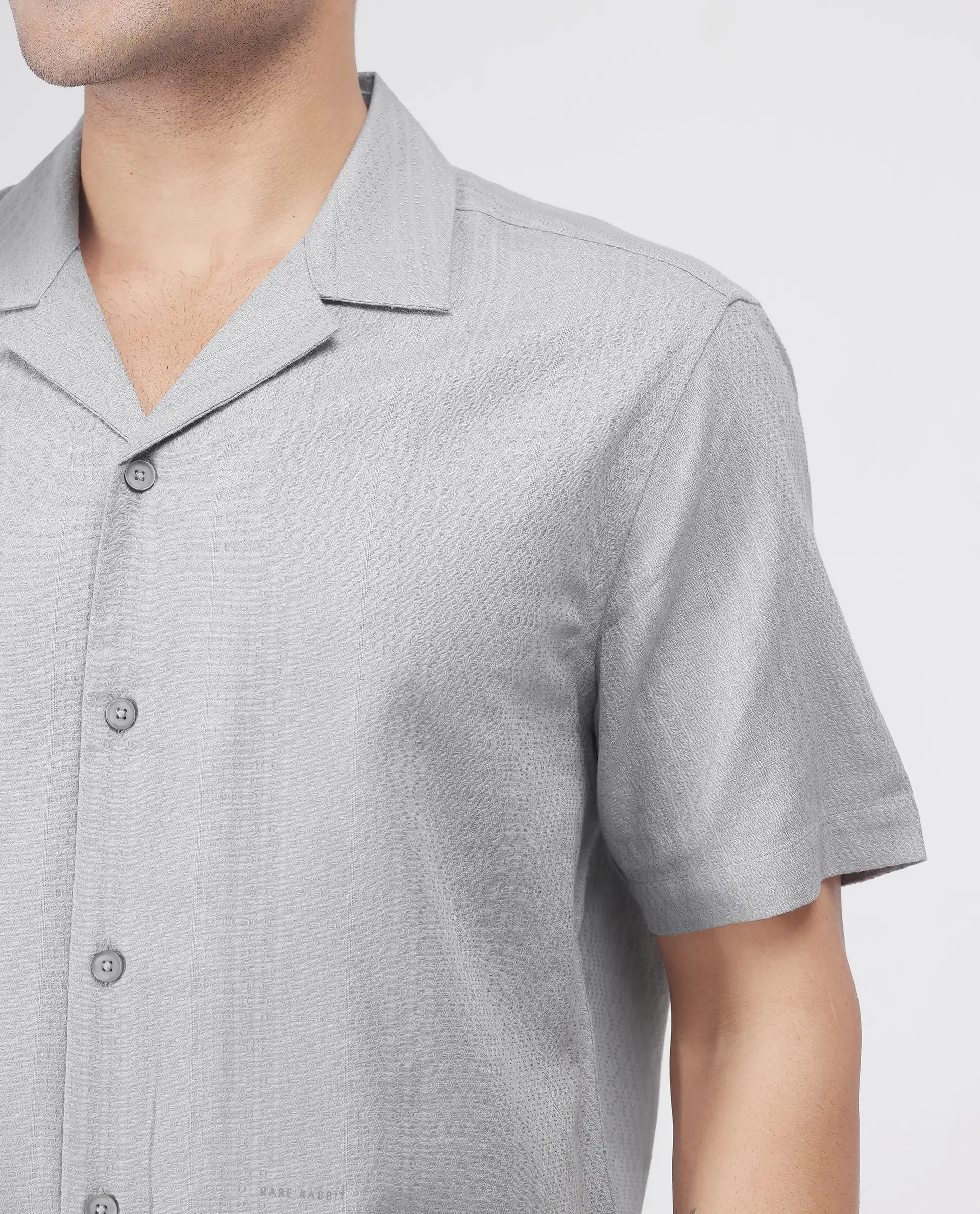 Rare Rabbit Men's Craggy Light Grey Cotton Striped Print Boxy Fit Half Sleeve Cuban Collar Shirt - Image 6