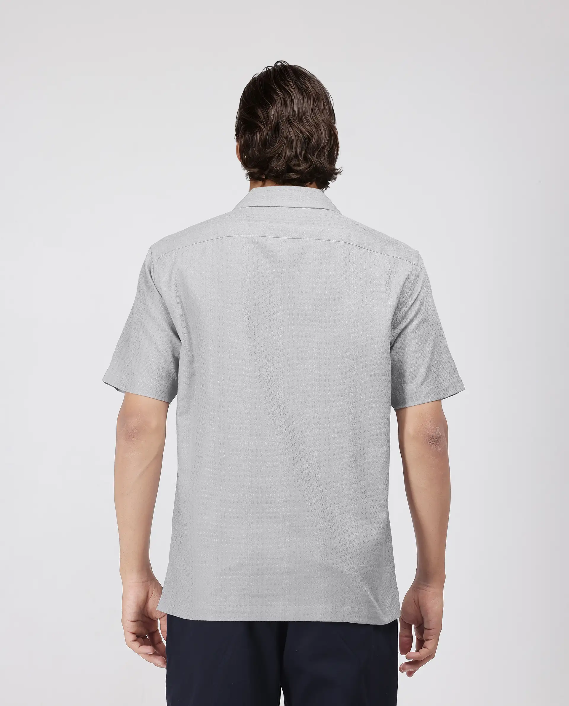 Rare Rabbit Men's Craggy Light Grey Cotton Striped Print Boxy Fit Half Sleeve Cuban Collar Shirt - Image 8