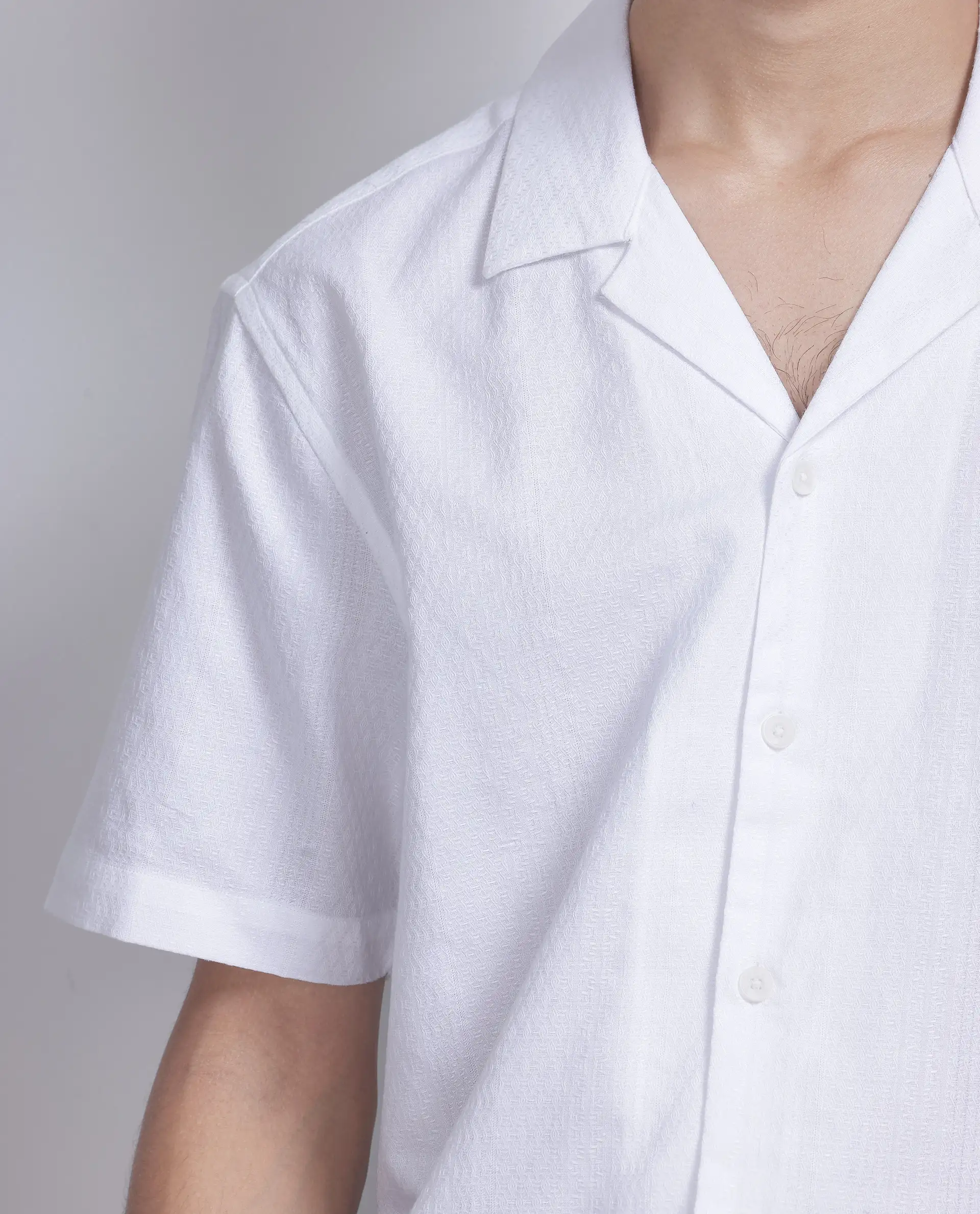 Rare Rabbit Men's Craggy White Cotton Striped Print Boxy Fit Half Sleeve Cuban Collar Shirt - Image 2
