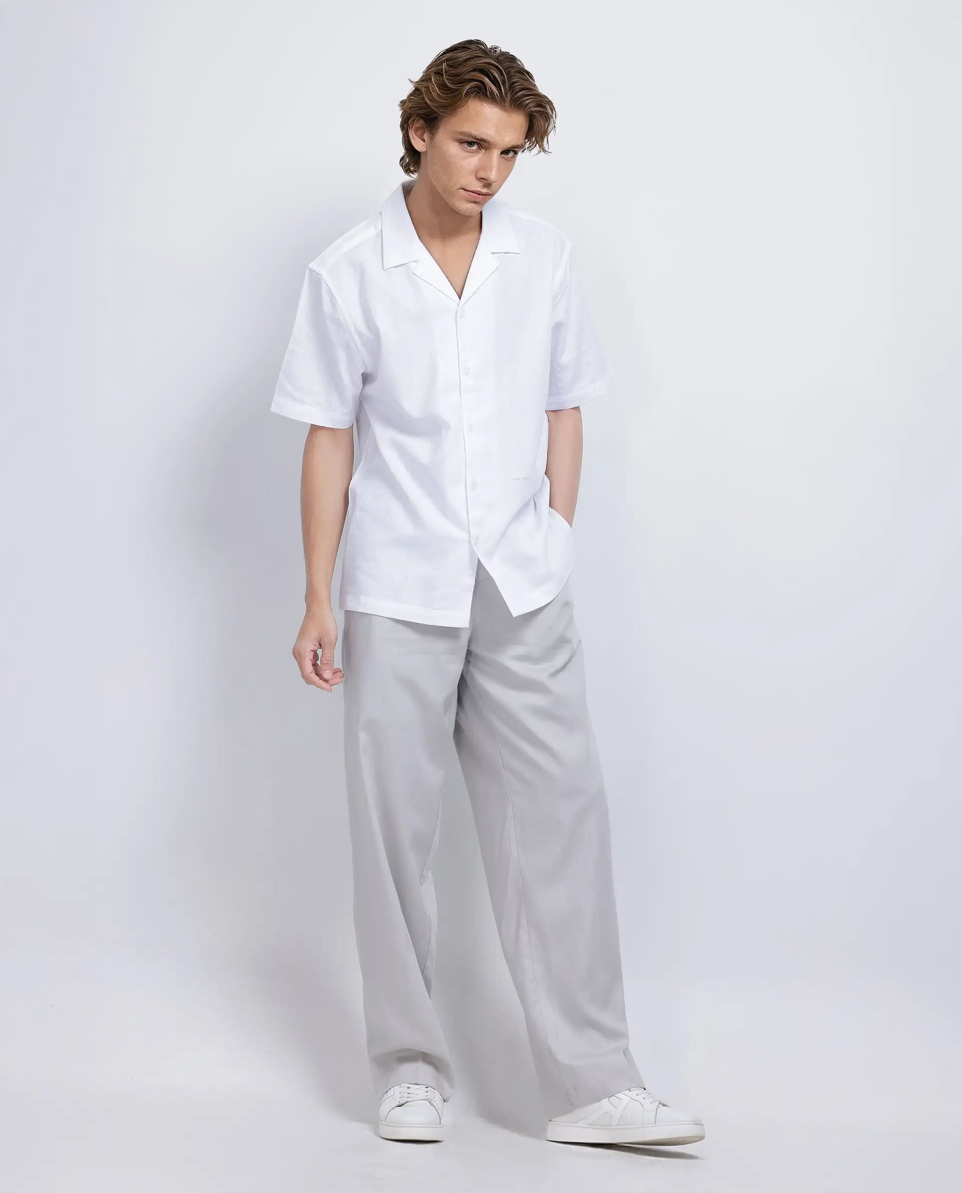 Rare Rabbit Men's Craggy White Cotton Striped Print Boxy Fit Half Sleeve Cuban Collar Shirt - Image 3
