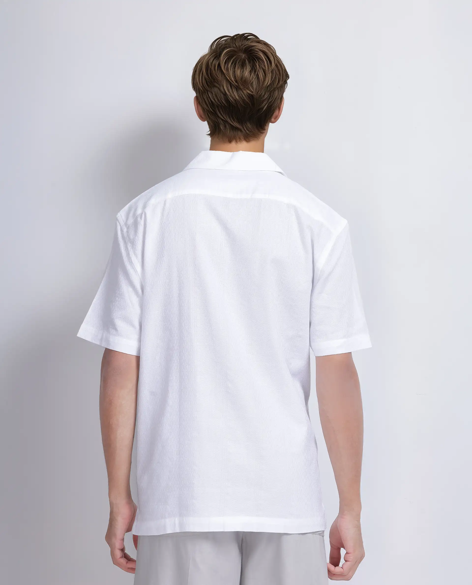 Rare Rabbit Men's Craggy White Cotton Striped Print Boxy Fit Half Sleeve Cuban Collar Shirt - Image 4