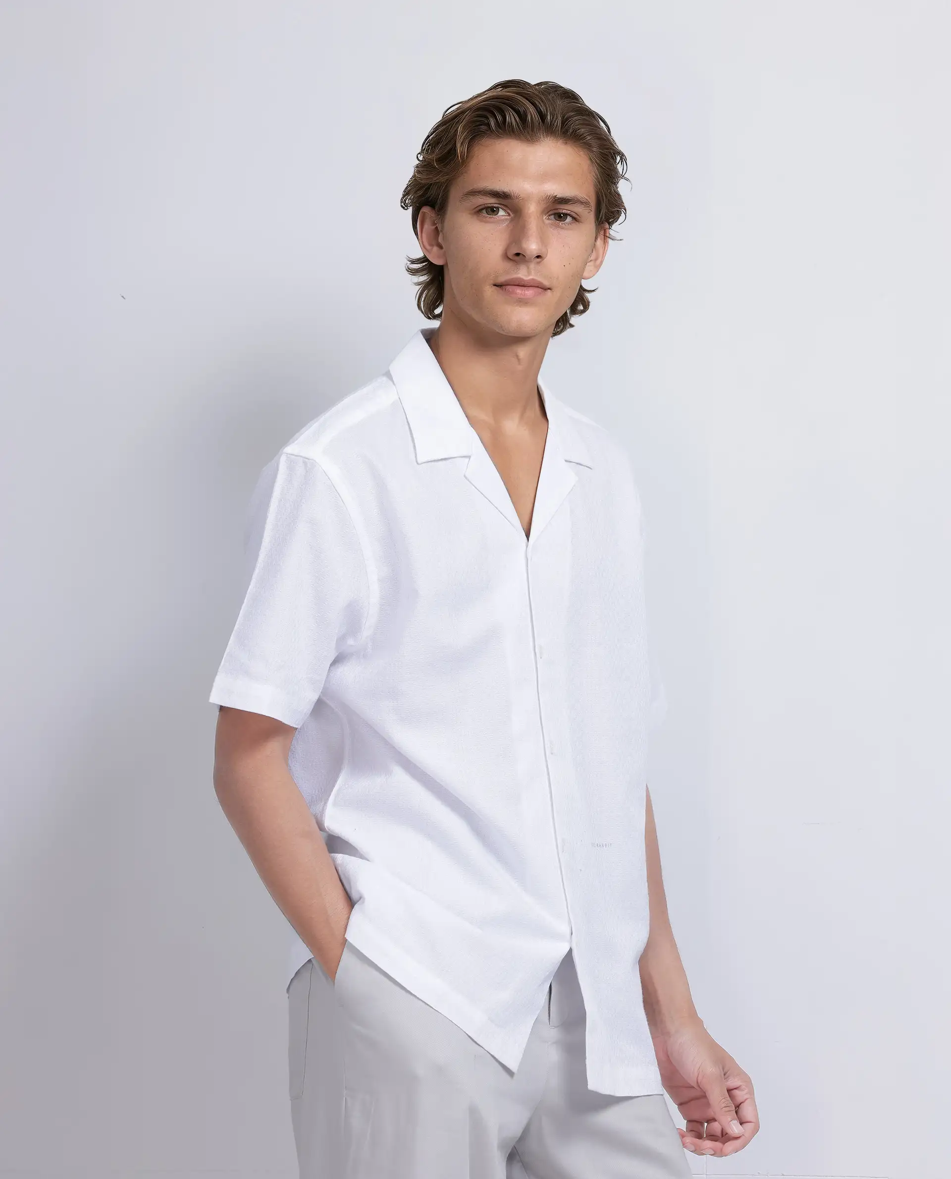 Rare Rabbit Men's Craggy White Cotton Striped Print Boxy Fit Half Sleeve Cuban Collar Shirt - Image 5