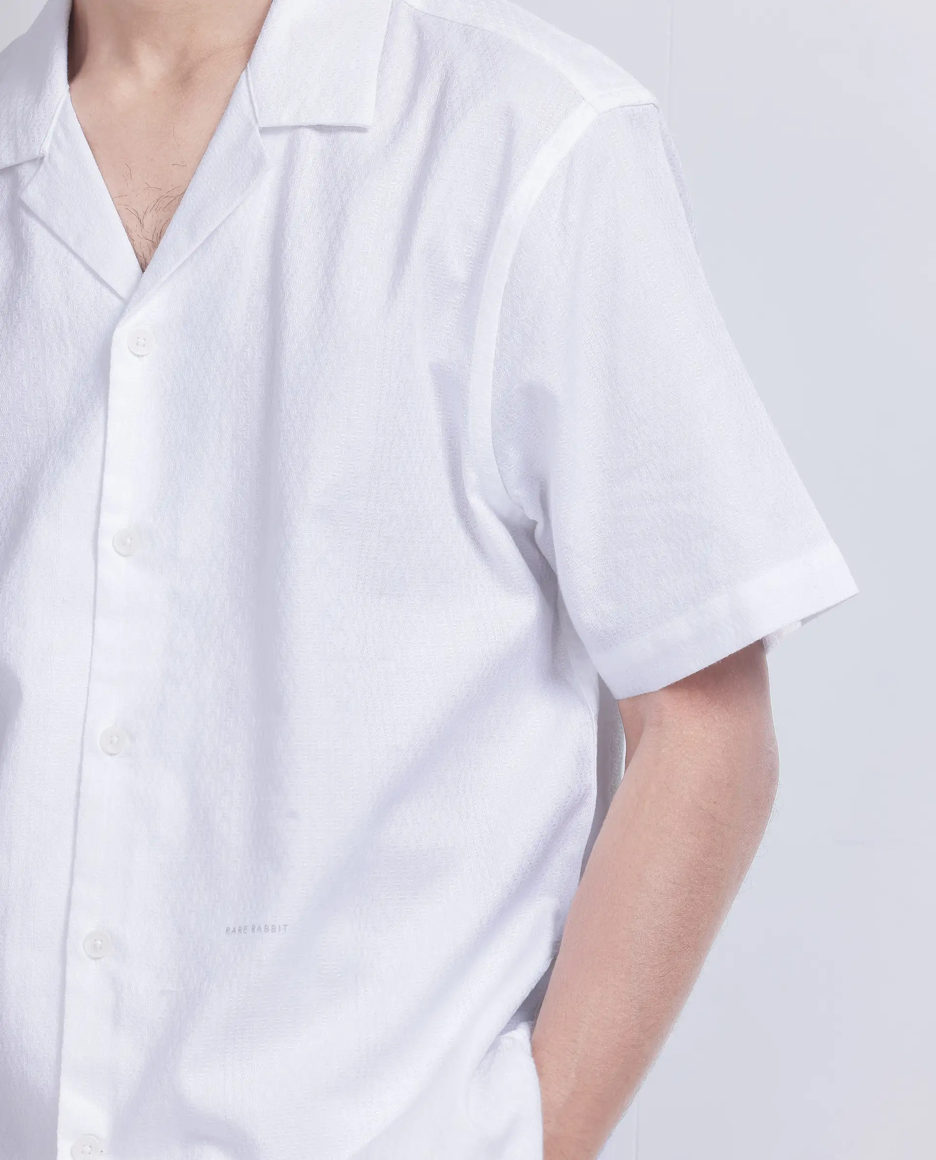 Rare Rabbit Men's Craggy White Cotton Striped Print Boxy Fit Half Sleeve Cuban Collar Shirt - Image 9