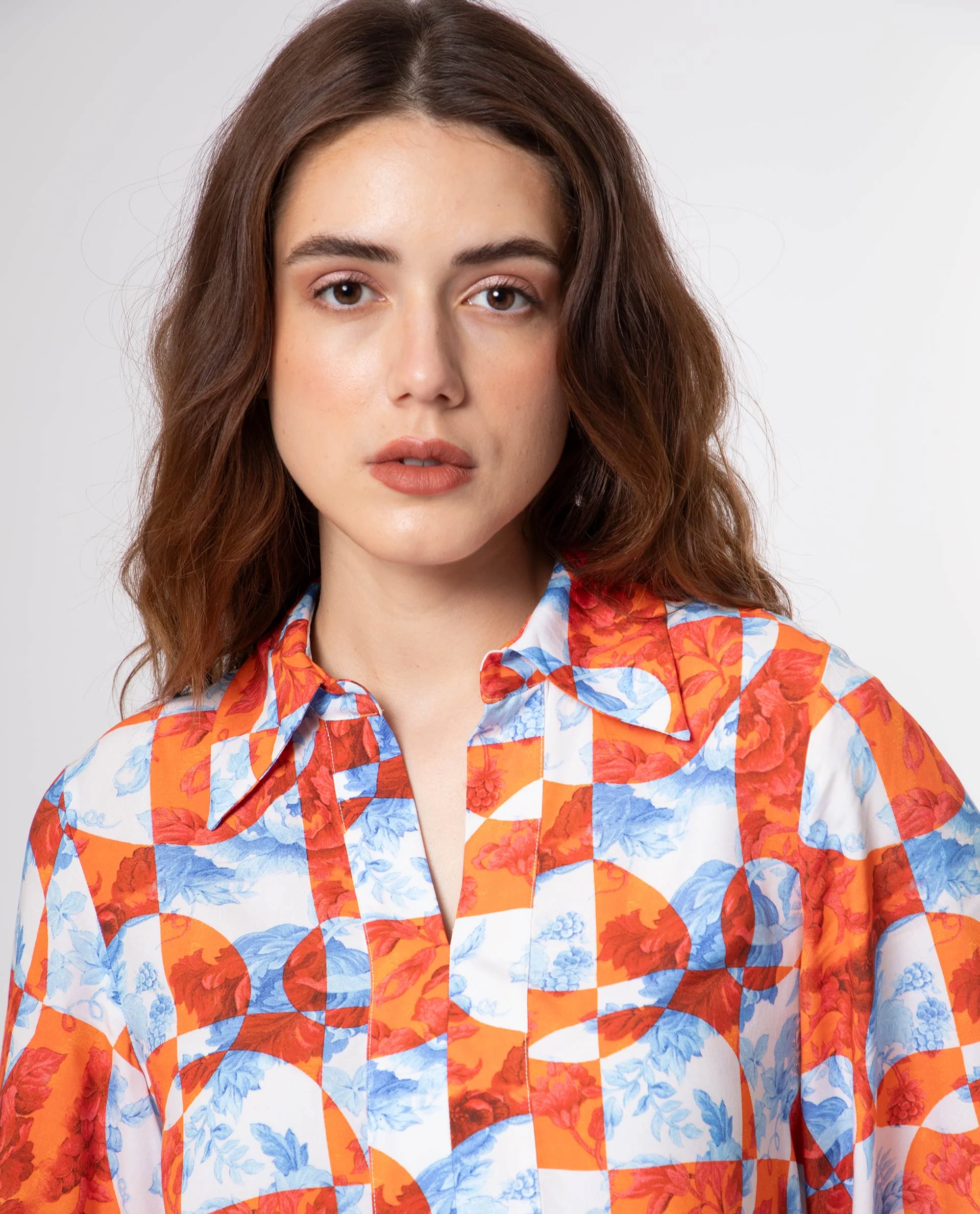 Rareism Women's Crawford Orange Viscose Spread Collar Floral Print Flared Sleeve Regular Fit Top - Image 2