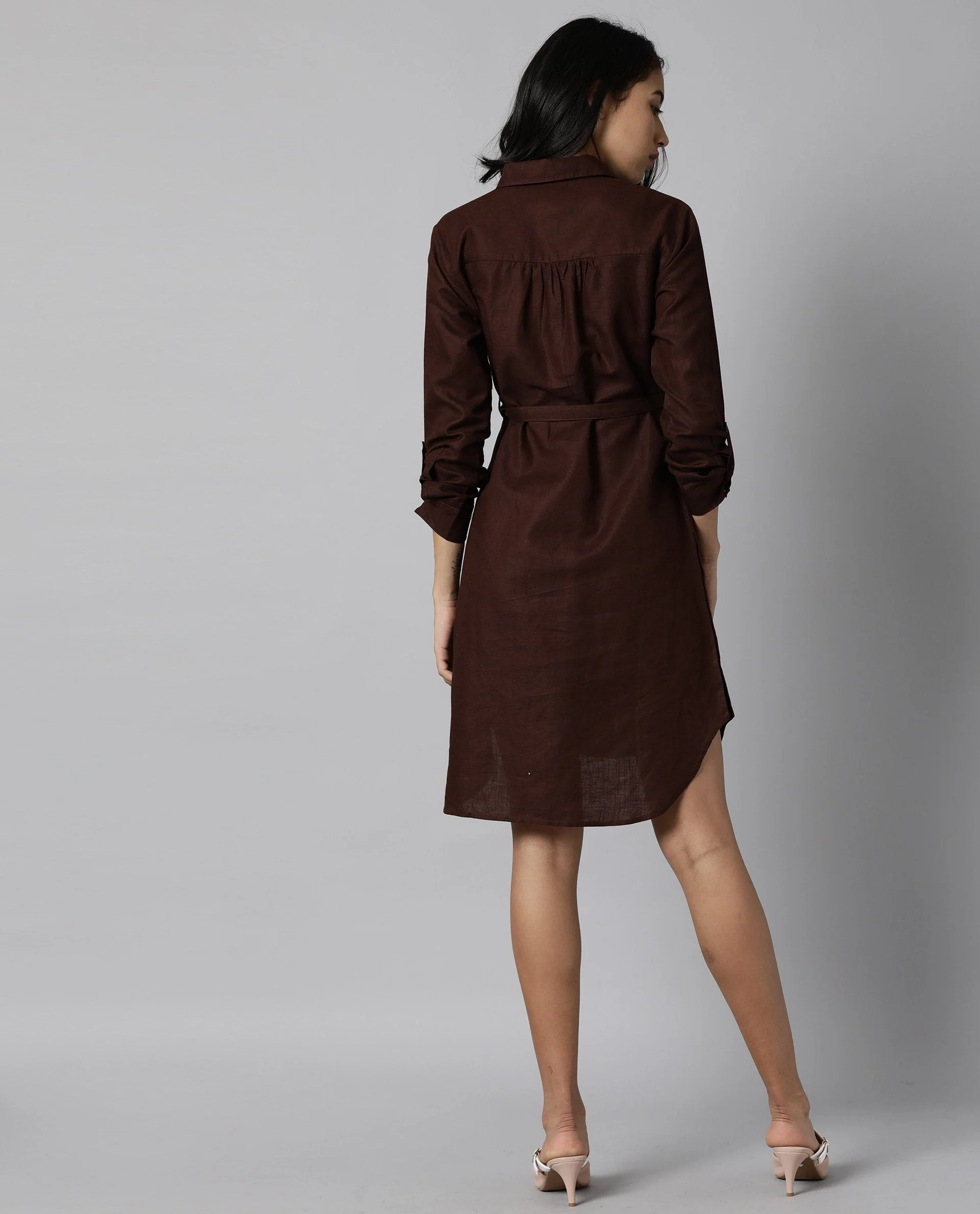 Rareism Women Crawl Brown Dress Full Sleeves Solid - Image 10