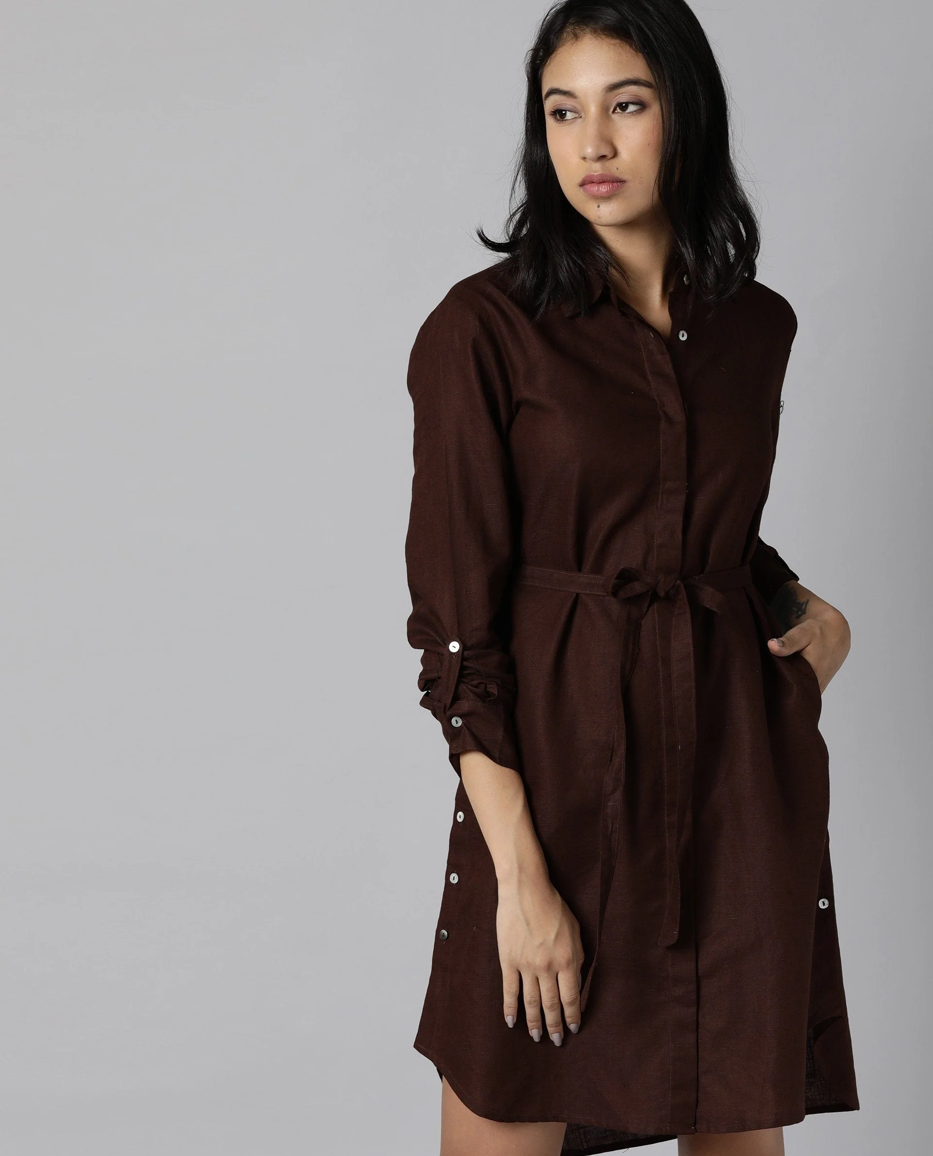 Rareism Women Crawl Brown Dress Full Sleeves Solid - Image 2