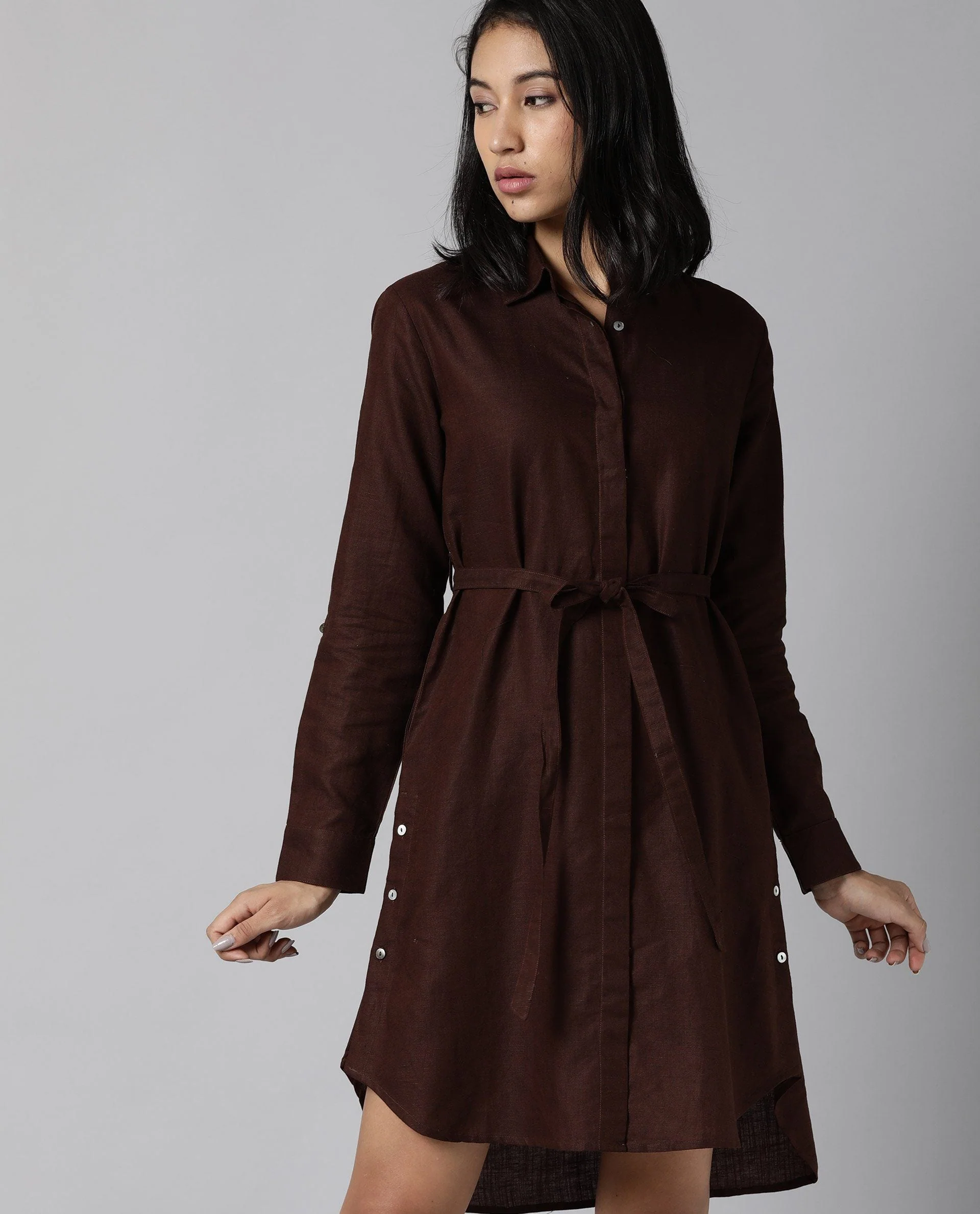 Rareism Women Crawl Brown Dress Full Sleeves Solid - Image 5